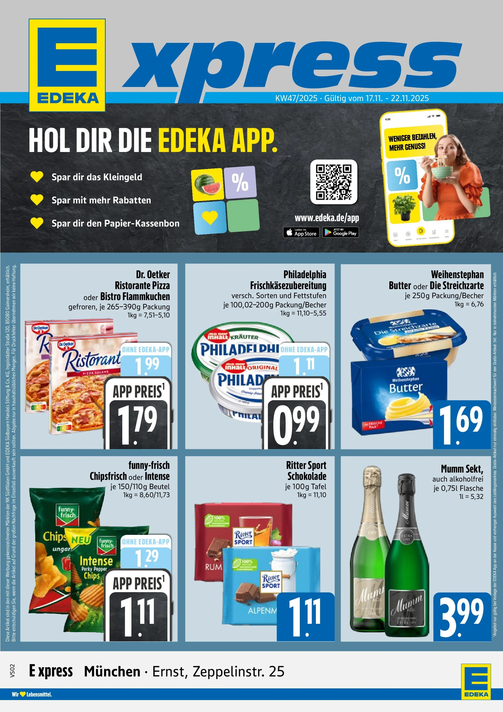 Entdecke - E xpress: Wochenangebote (ab 16.11.2025) zum Blättern | Seite: 1 | Produkte: Schokolade, Philadelphia, Ritter sport, Salami