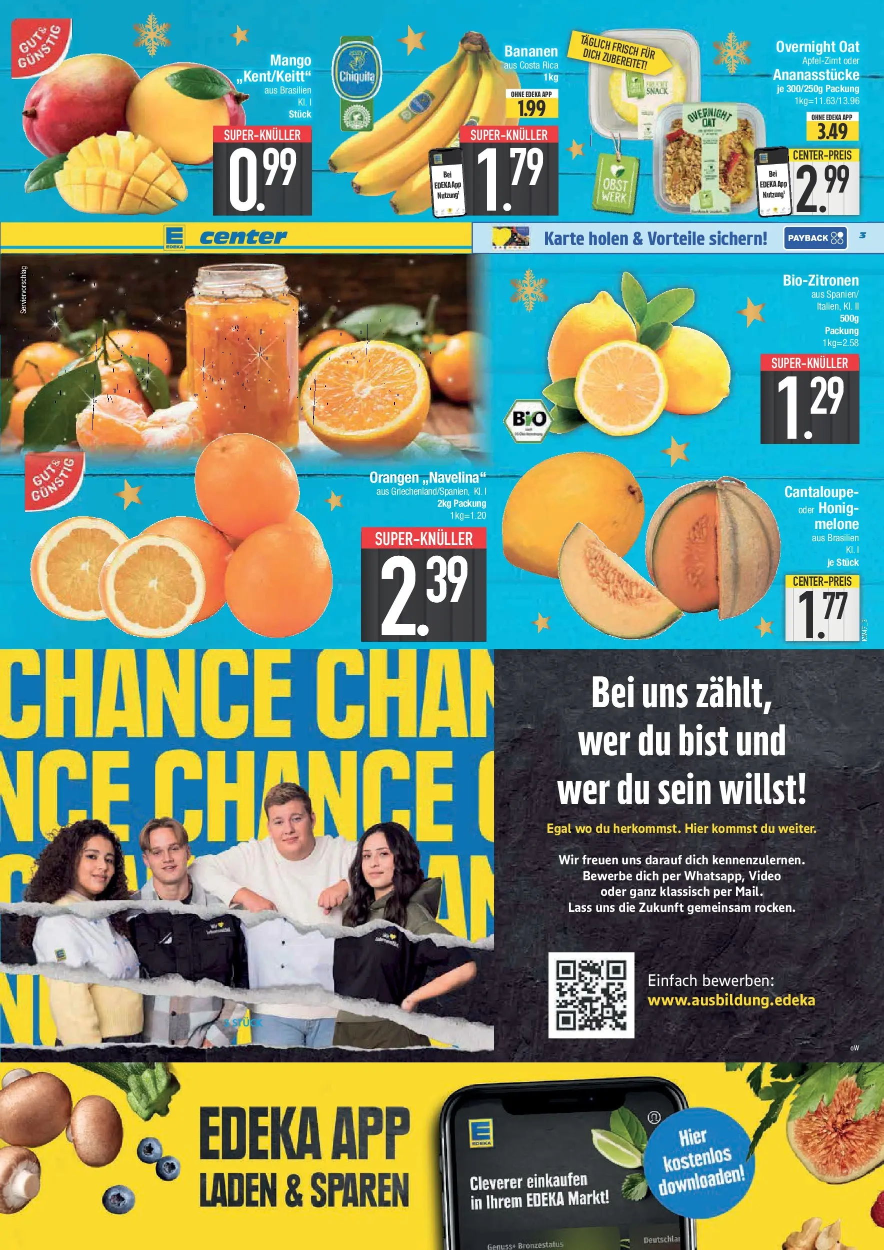 Edeka prospekt Hengersberg	 (ab 17.11.2025) » Angebote Online | Seite: 3 | Produkte: Bananen, Orangen, Melone, Video
