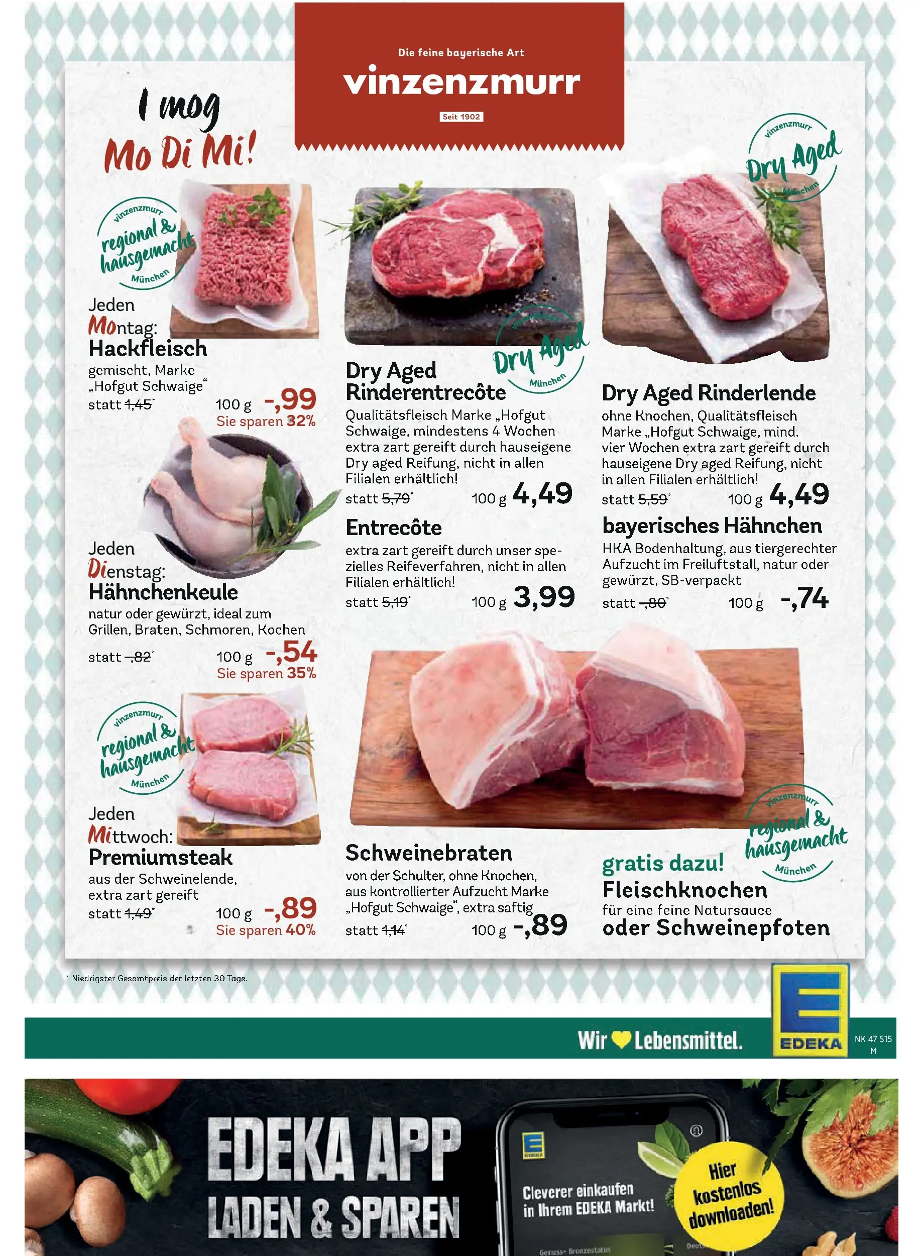 Edeka prospekt Murnau	 (ab 17.11.2025) » Angebote Online | Seite: 15 | Produkte: Hahnchen, Entrecote, Steak, Hackfleisch