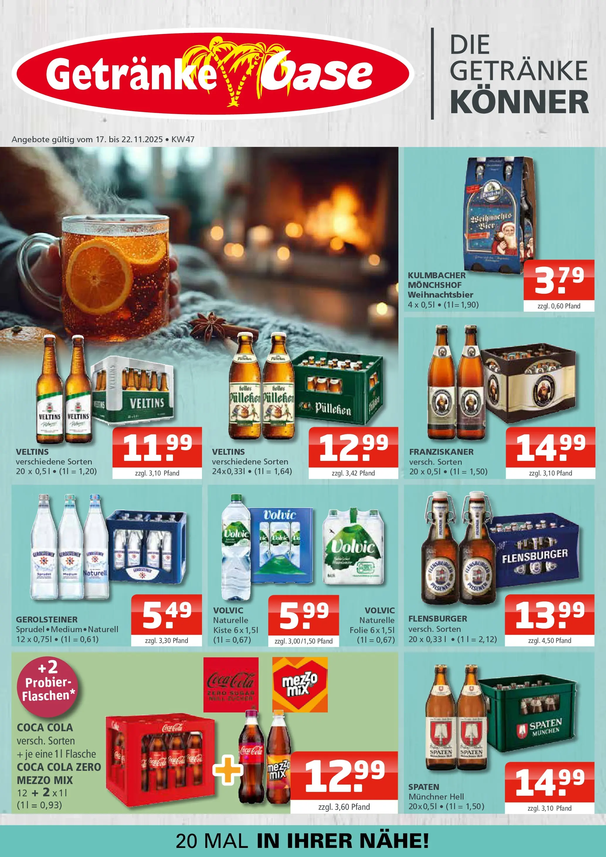 Entdecke - Getränke Oase: Getränkeangebote (ab 16.11.2025) zum Blättern | Seite: 1 | Produkte: Monchshof, Mezzo mix, Flensburger, Veltins