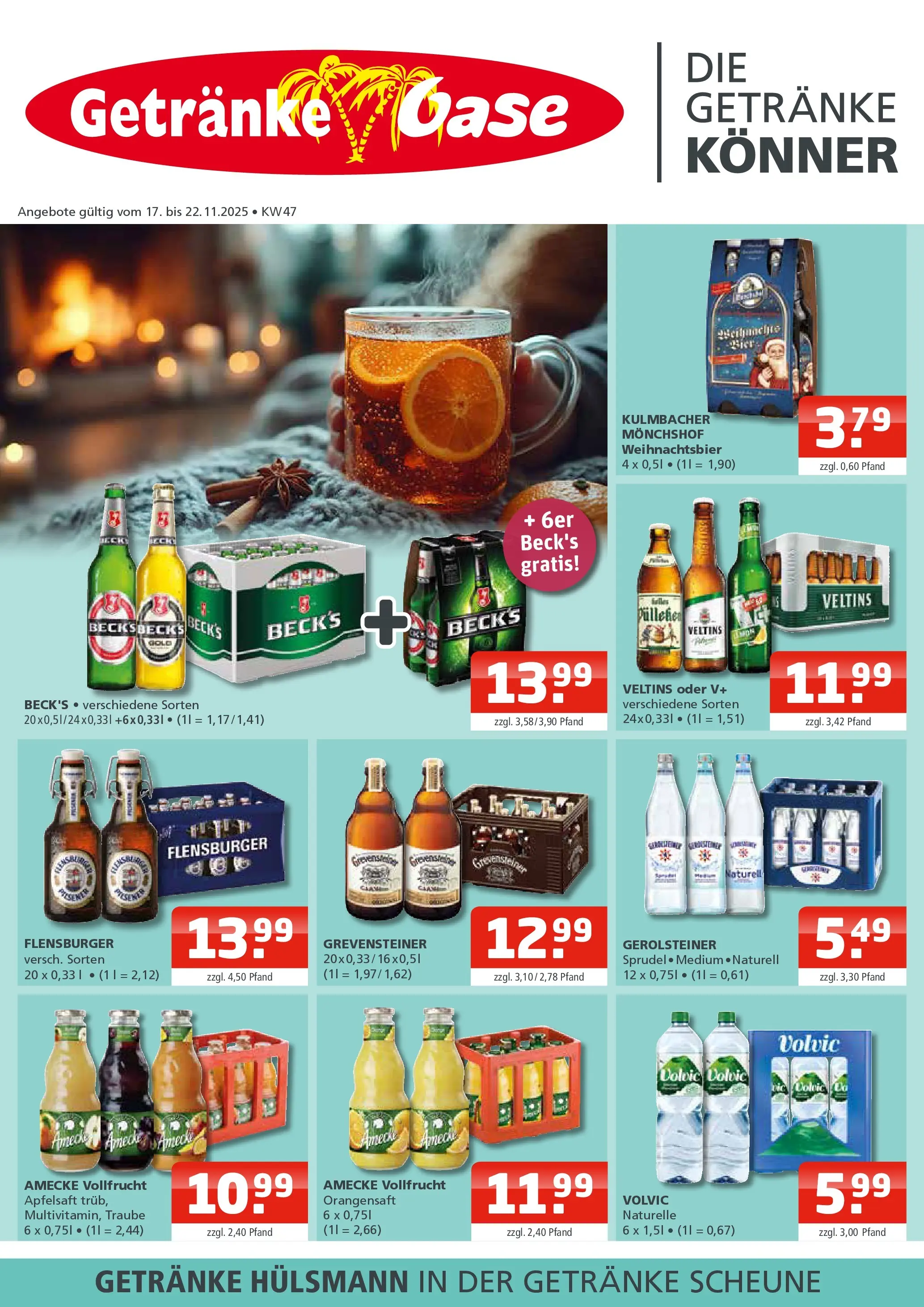 Entdecke - Getränke Oase: Getränkeangebote (ab 16.11.2025) zum Blättern | Seite: 1 | Produkte: Orangensaft, Volvic, Veltins, Gerolsteiner