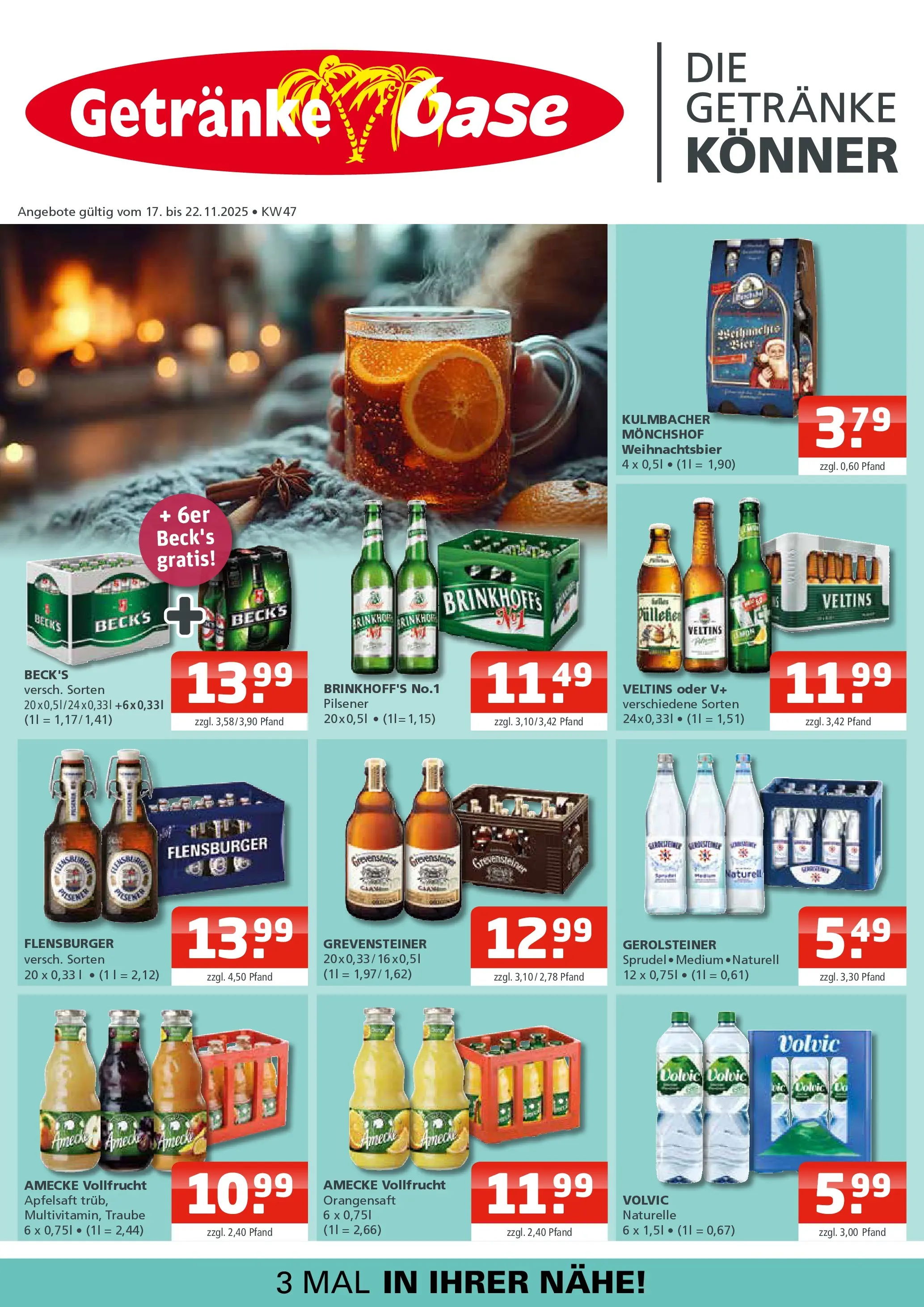 Entdecke - Getränke Oase: Getränkeangebote (ab 16.11.2025) zum Blättern | Seite: 1 | Produkte: Monchshof, Apfelsaft, Veltins, Gerolsteiner