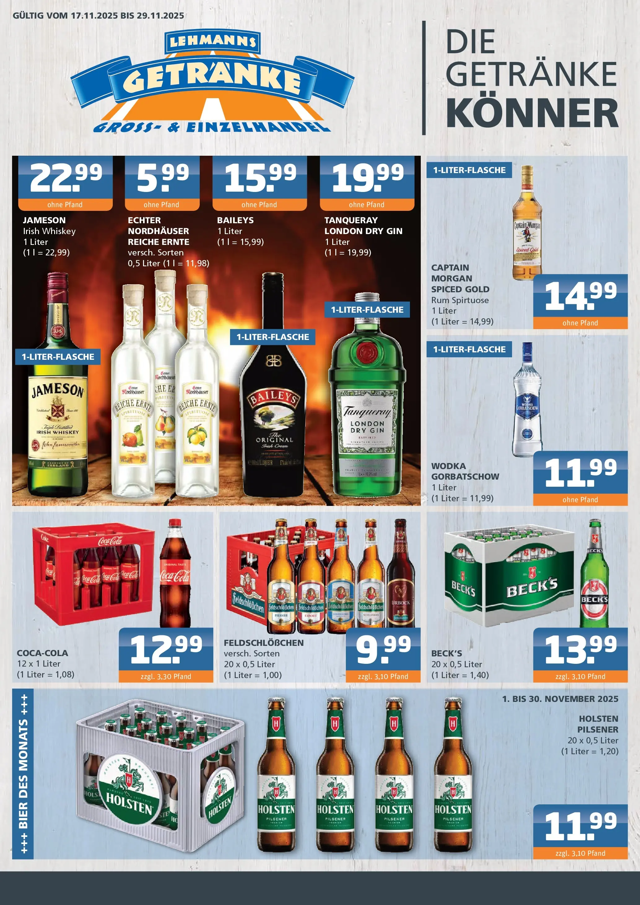 Entdecke - Getränke Lehmann: Getränkeangebote (ab 16.11.2025) zum Blättern | Seite: 1 | Produkte: Bier, Baileys, Captain morgan, Gin