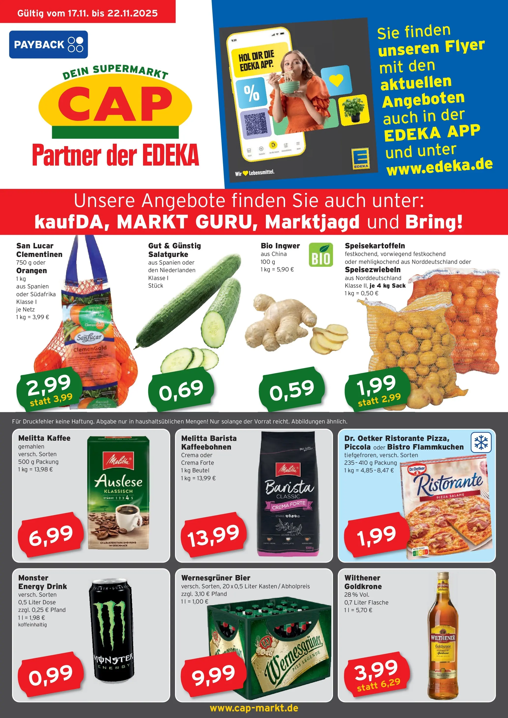 Edeka prospekt Rostock	 (ab 17.11.2025) » Angebote Online | Seite: 1 | Produkte: Melitta kaffee, Pils, Wernesgruner, Orangen
