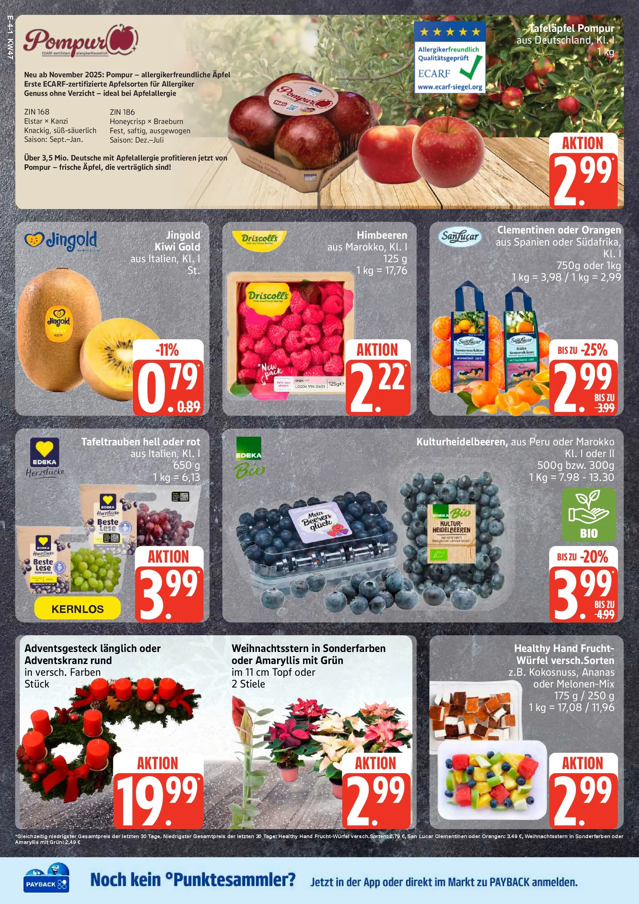 Edeka prospekt Elmshorn	 (ab 17.11.2025) » Angebote Online | Seite: 4 | Produkte: Himbeeren, Orangen, Ananas, Kiwi