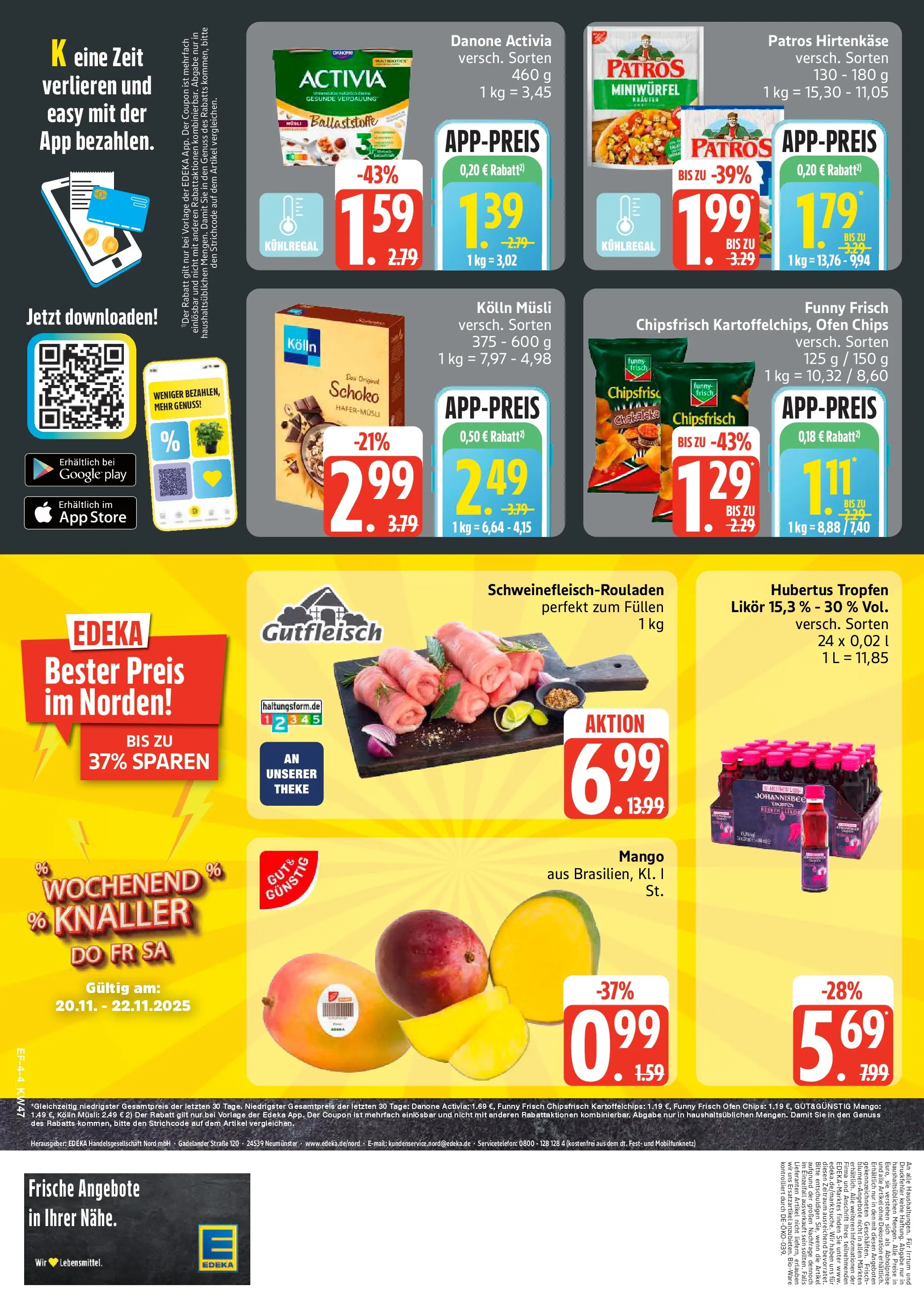 Edeka prospekt Rostock	 (ab 17.11.2025) » Angebote Online | Seite: 4 | Produkte: Musli, Activia, Mango, Hubertus tropfen