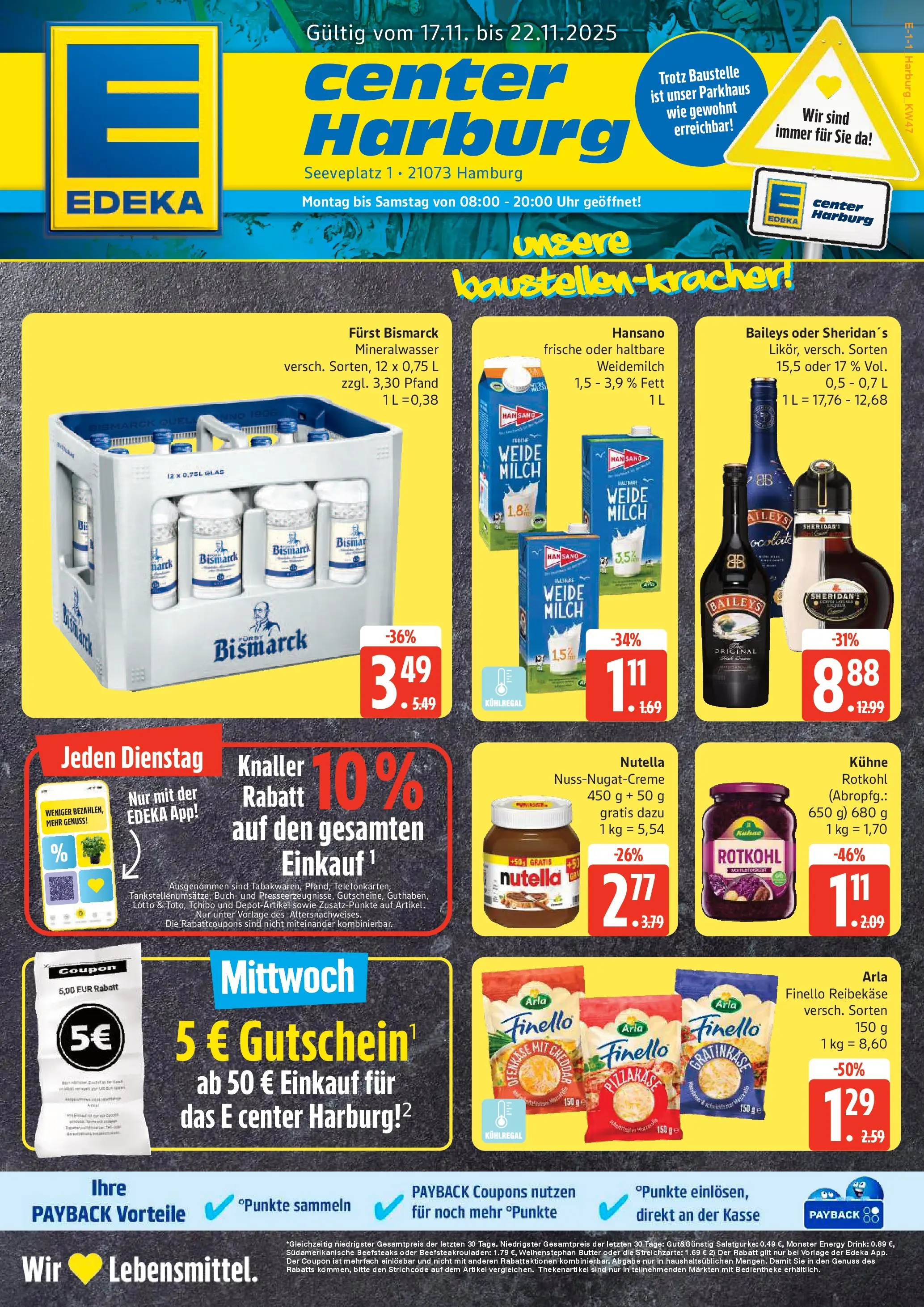 Edeka prospekt Hamburg	 (ab 17.11.2025) » Angebote Online | Seite: 1 | Produkte: Milch, Energy, Mineralwasser, Baileys