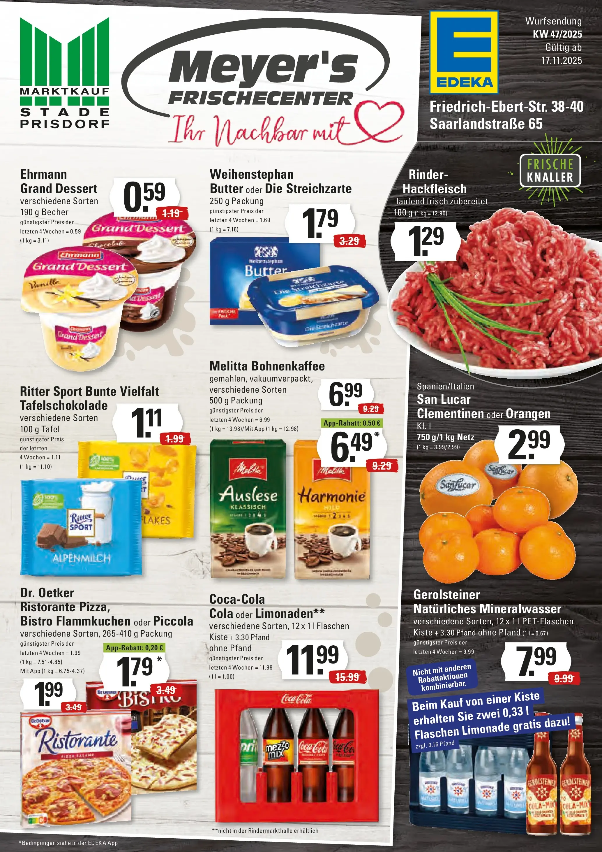 Edeka prospekt Stade	 (ab 17.11.2025) » Angebote Online | Seite: 1 | Produkte: Ehrmann grand dessert, Ritter sport, Limonade, Hackfleisch