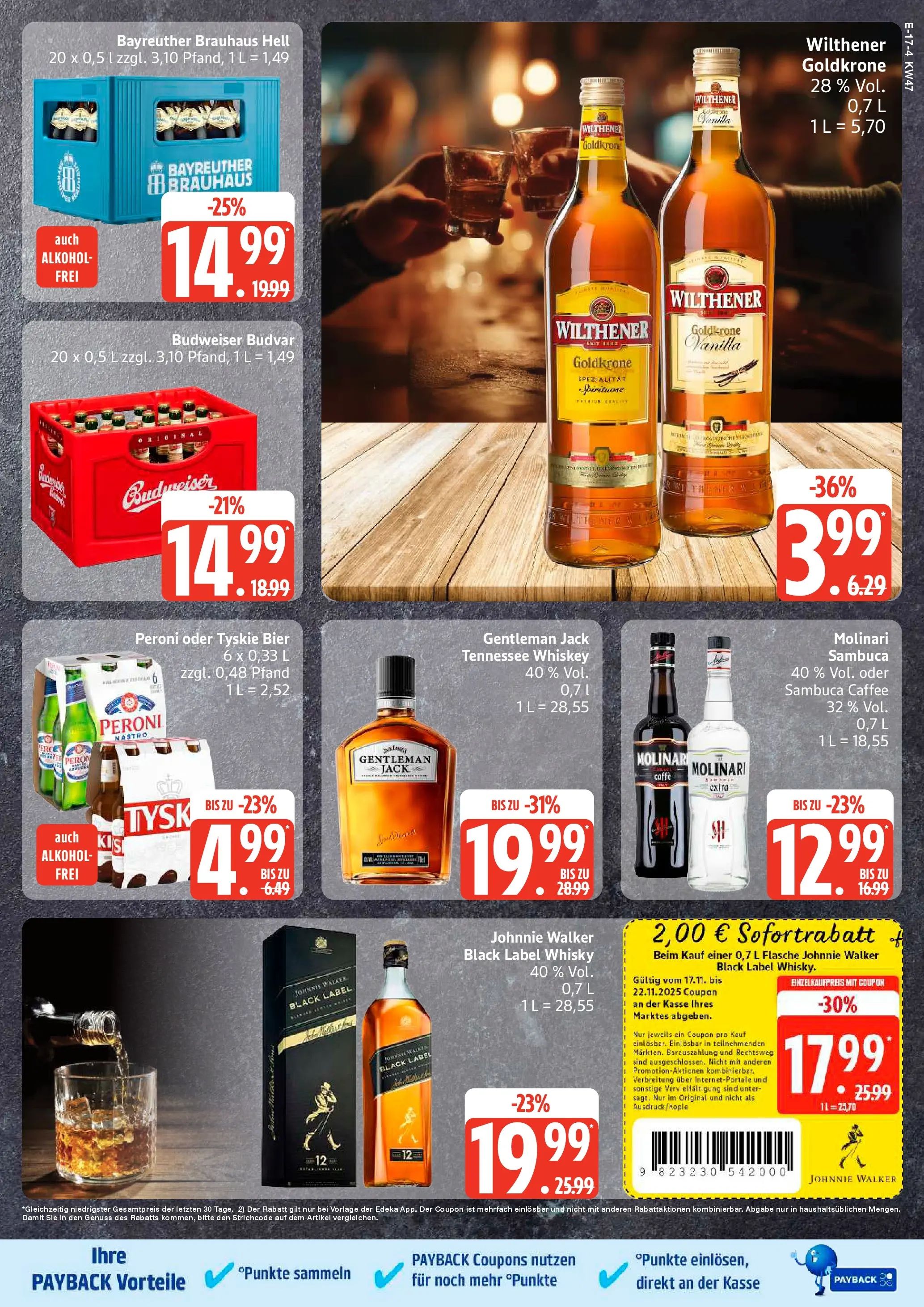 Edeka prospekt Rostock	 (ab 17.11.2025) » Angebote Online | Seite: 23 | Produkte: Wilthener, Sambuca, Budweiser, Sambuca molinari