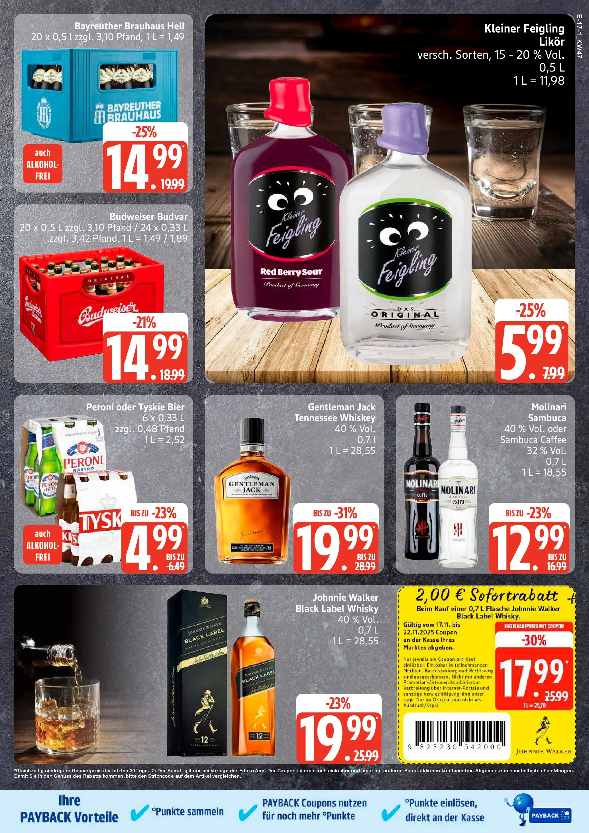 Edeka prospekt Elmshorn	 (ab 17.11.2025) » Angebote Online | Seite: 23 | Produkte: Tyskie, Bier, Budweiser, Sambuca molinari