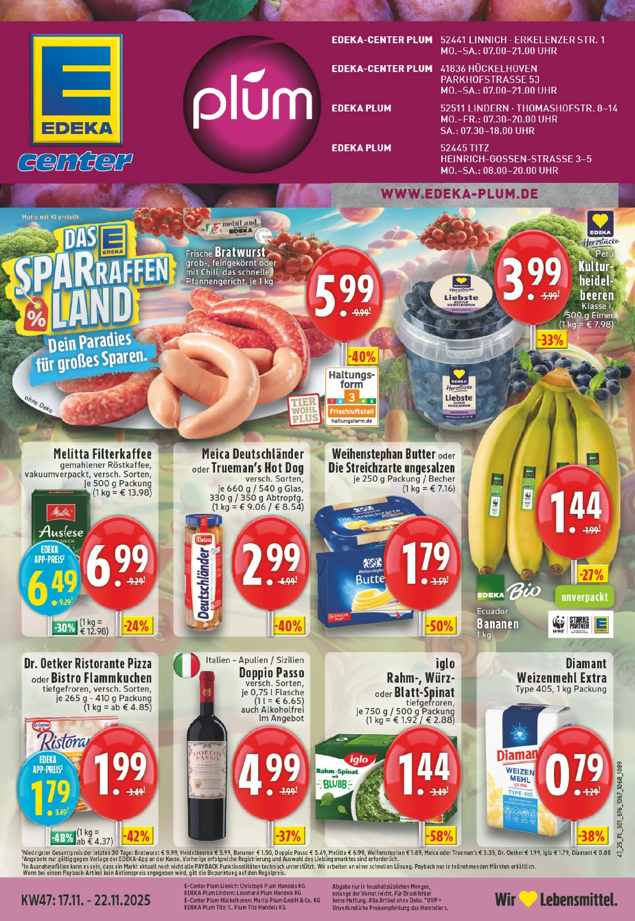 Edeka prospekt Linnich	 (ab 17.11.2025) » Angebote Online | Seite: 1 | Produkte: Ristorante, Melitta, Weihenstephan butter, Heidelbeeren