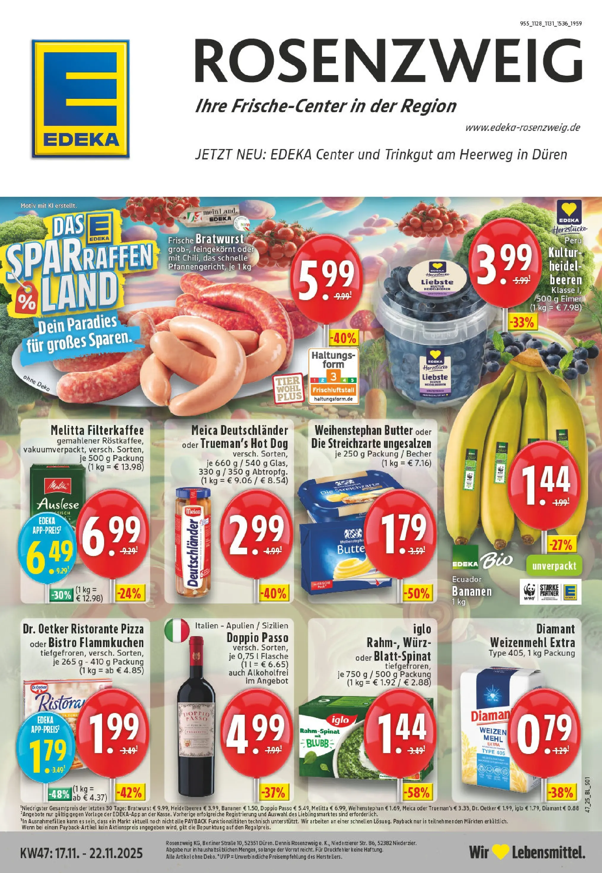 Edeka prospekt Düren	 (ab 17.11.2025) » Angebote Online | Seite: 1 | Produkte: Berliner, Iglo, Weihenstephan butter, Meica