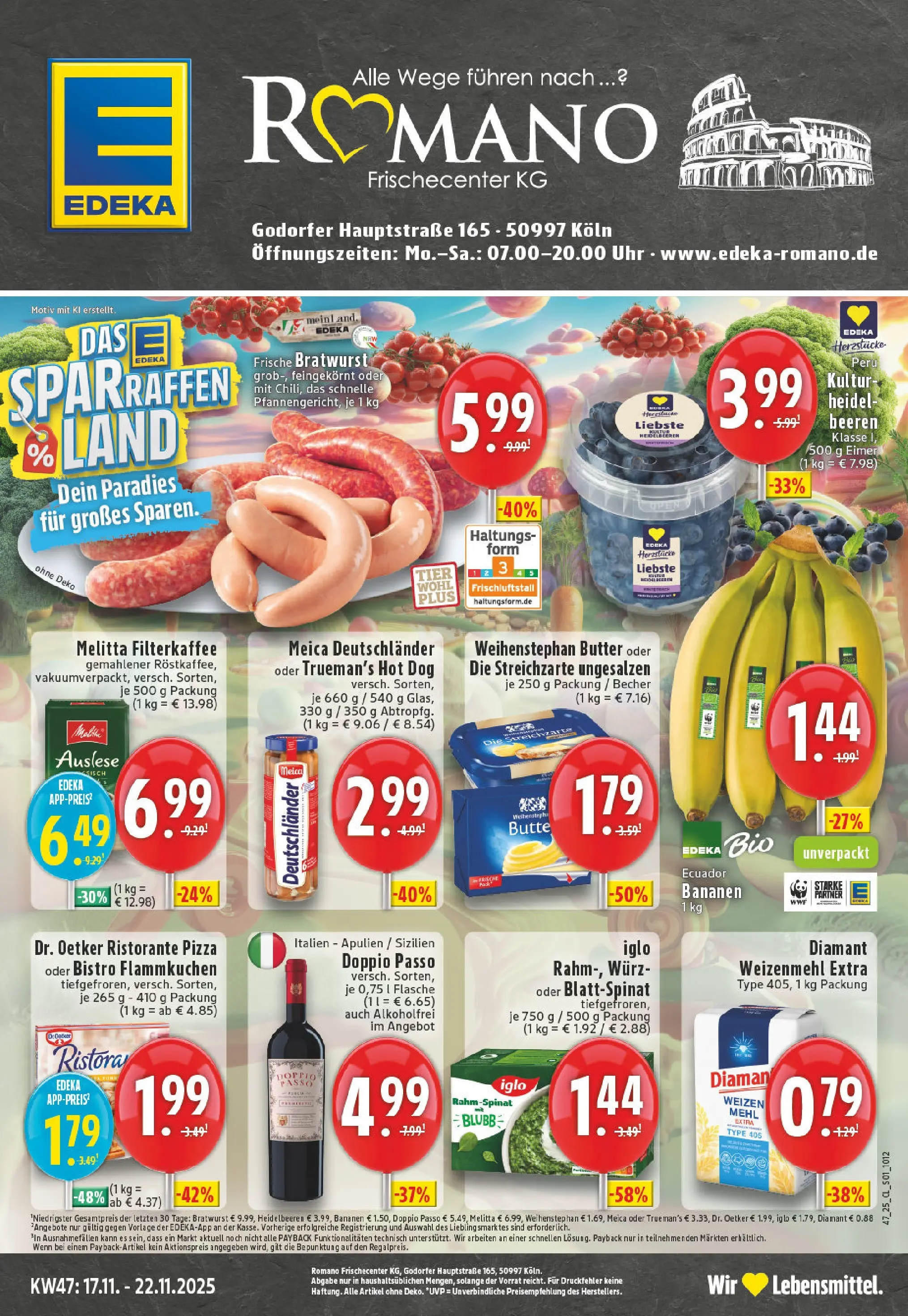Edeka prospekt Köln-Godorf	 (ab 17.11.2025) » Angebote Online | Seite: 1 | Produkte: Ristorante, Weizenmehl, Weihenstephan butter, Heidelbeeren