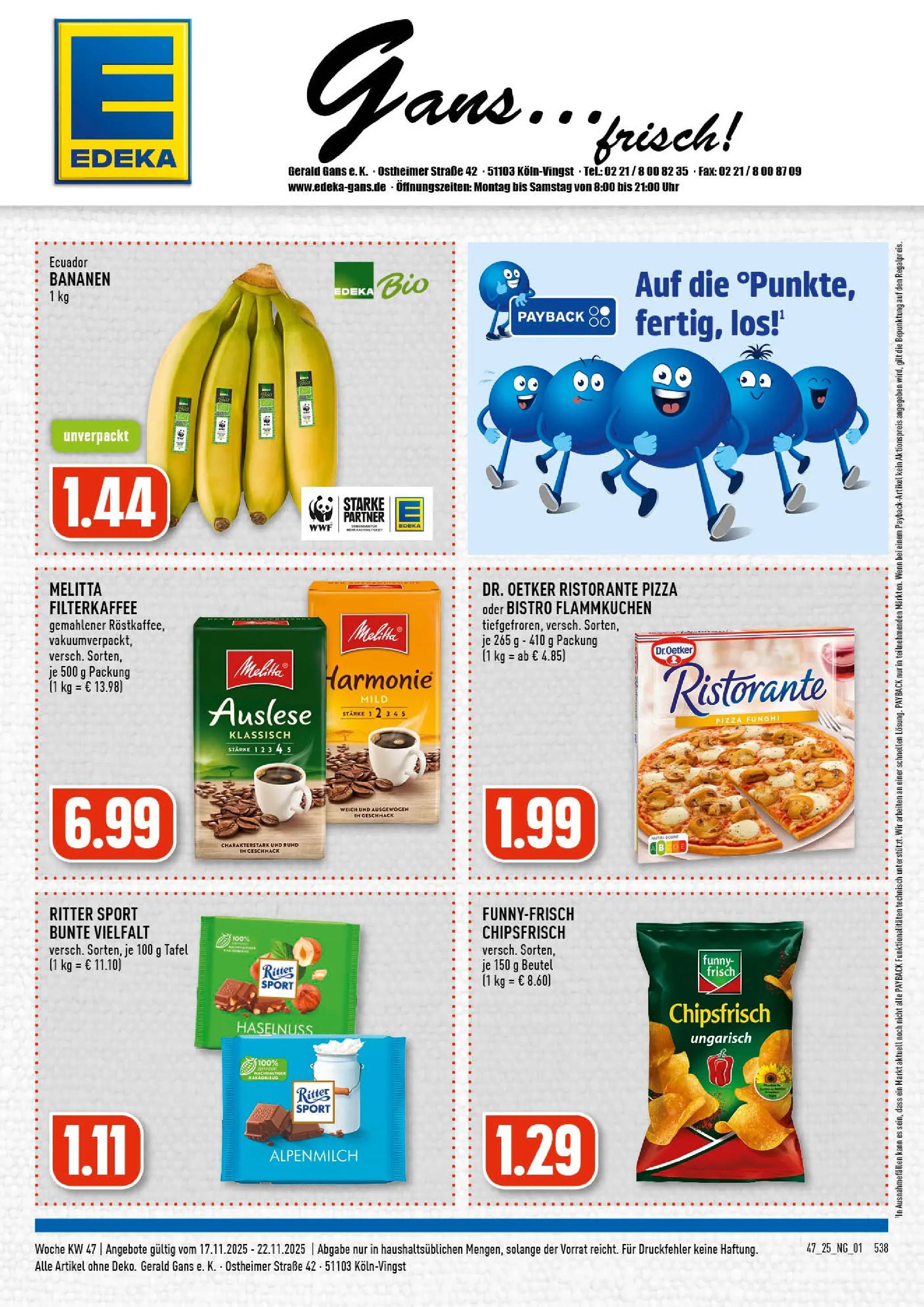 Edeka prospekt Köln-Vingst	 (ab 17.11.2025) » Angebote Online | Seite: 1 | Produkte: Ristorante, Melitta, Ritter sport, Chips