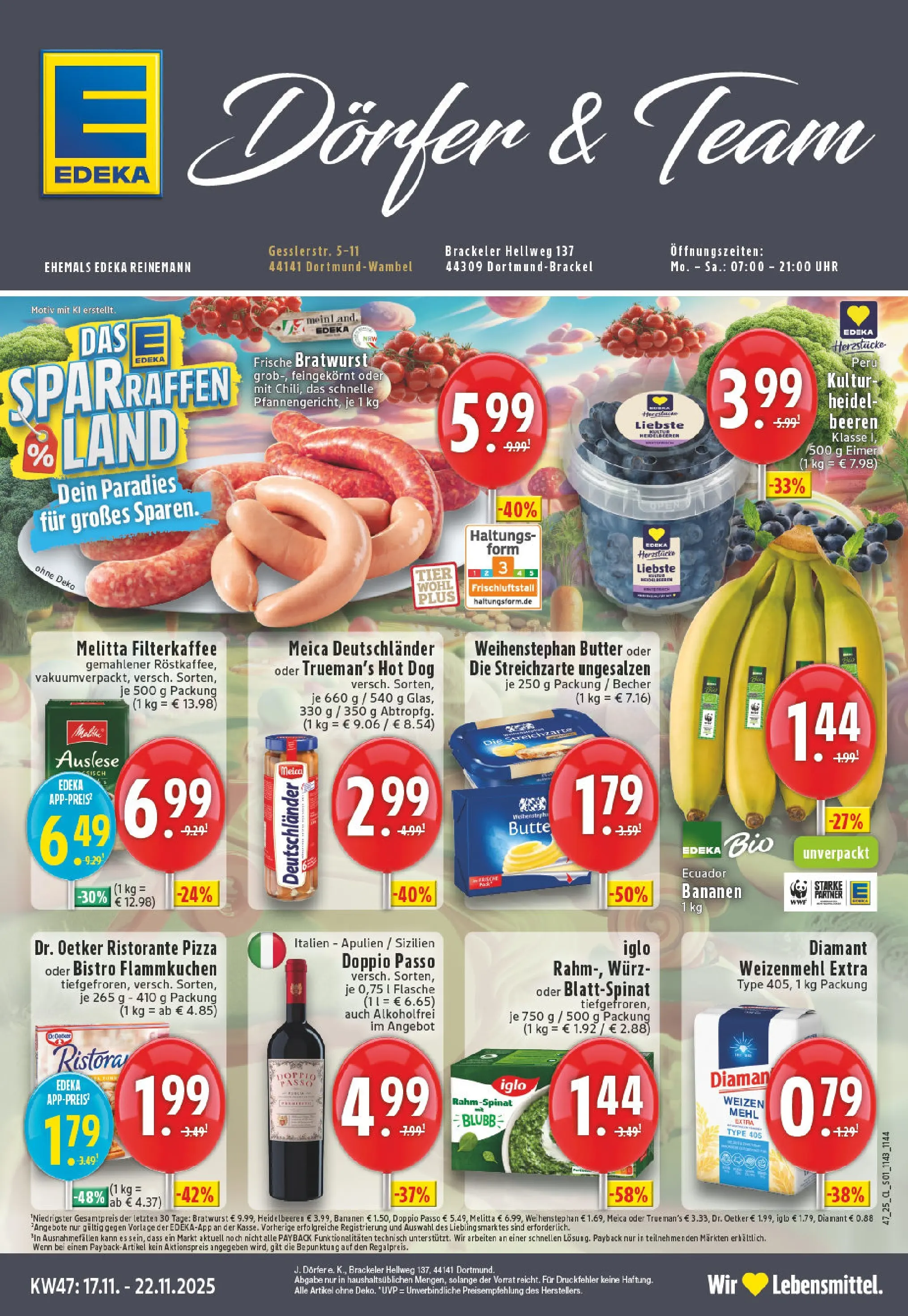 Edeka prospekt Dortmund-Brackel	 (ab 17.11.2025) » Angebote Online | Seite: 1 | Produkte: Iglo, Bratwurst, Bananen, Pizza