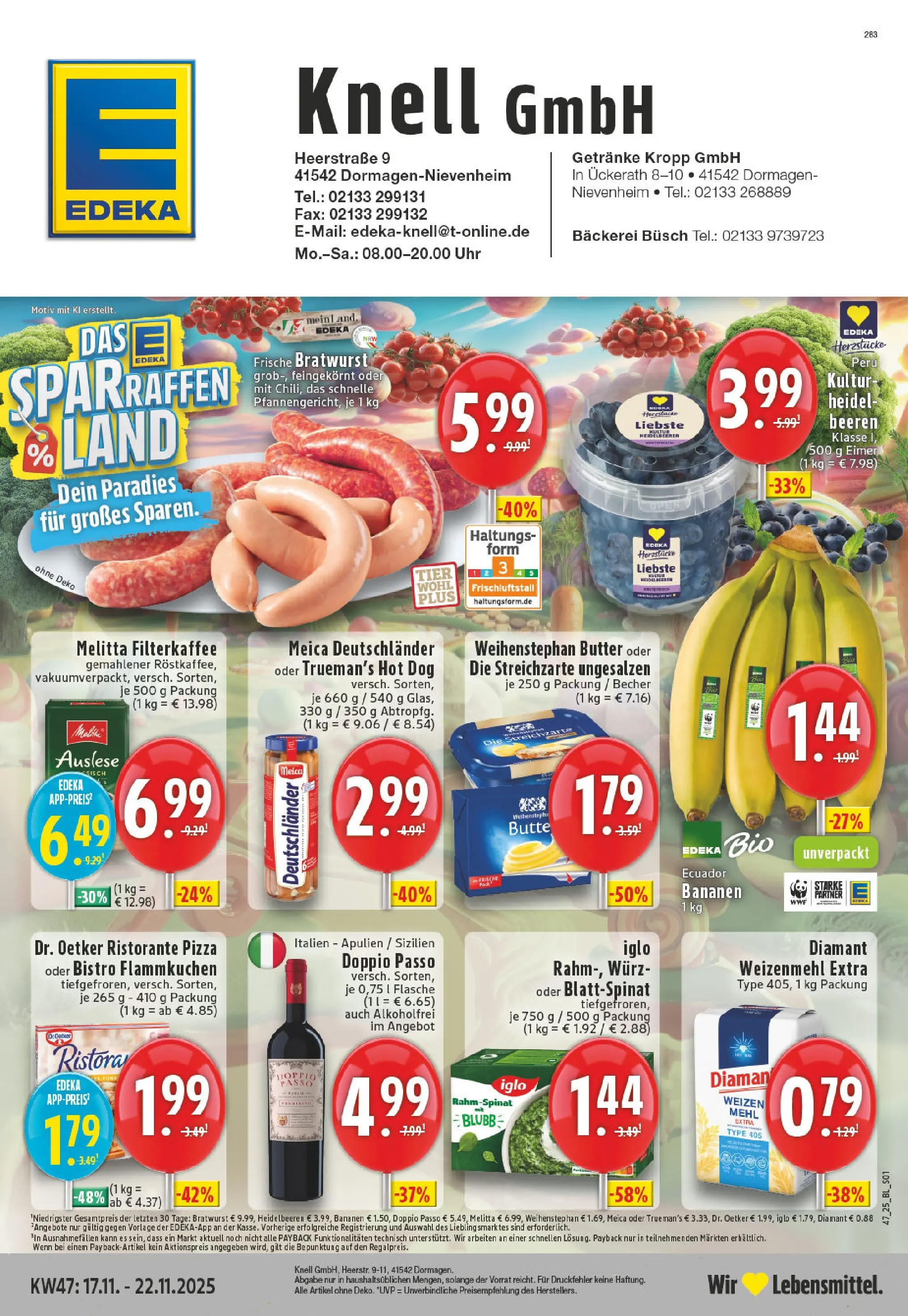 Edeka prospekt Dormagen-Nievenheim	 (ab 17.11.2025) » Angebote Online | Seite: 1 | Produkte: Butter, Iglo, Bananen, Uhr