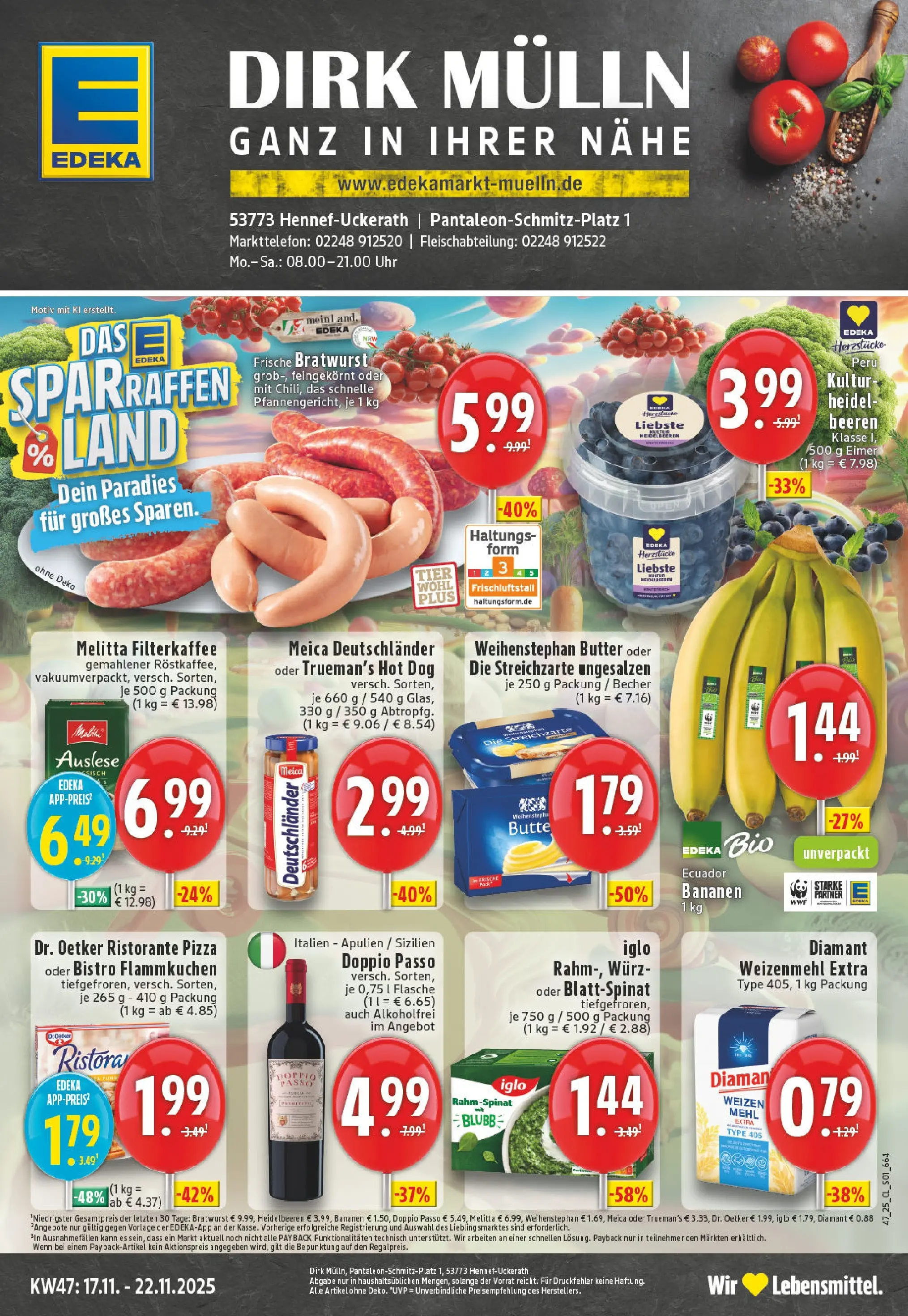 Edeka prospekt Hennef - Uckerath	 (ab 17.11.2025) » Angebote Online | Seite: 1 | Produkte: Mehl, Butter, Bratwurst, Pizza