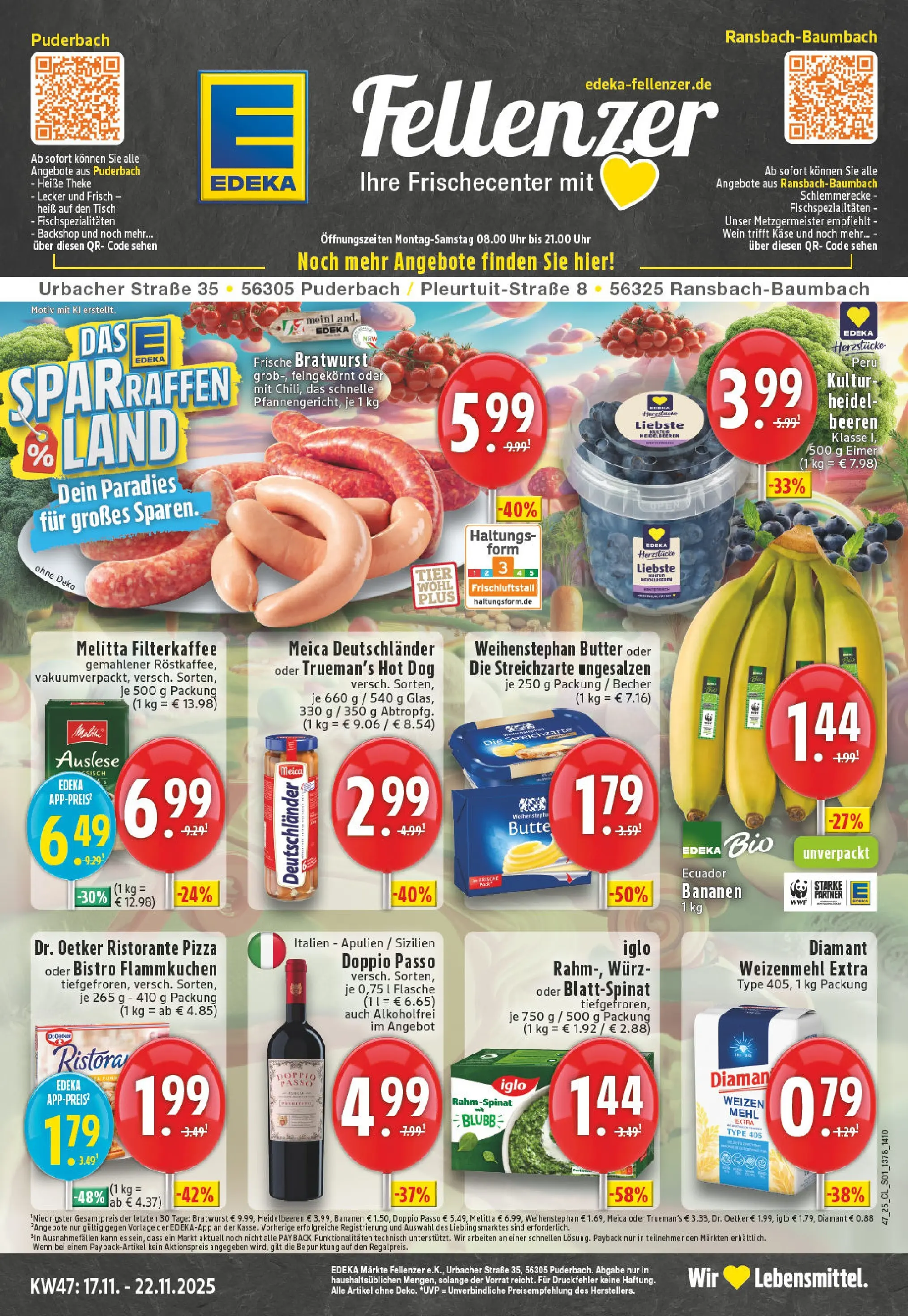 Edeka prospekt Ransbach-Baumbach	 (ab 17.11.2025) » Angebote Online | Seite: 1 | Produkte: Käse, Bratwurst, Weizenmehl, Pizza