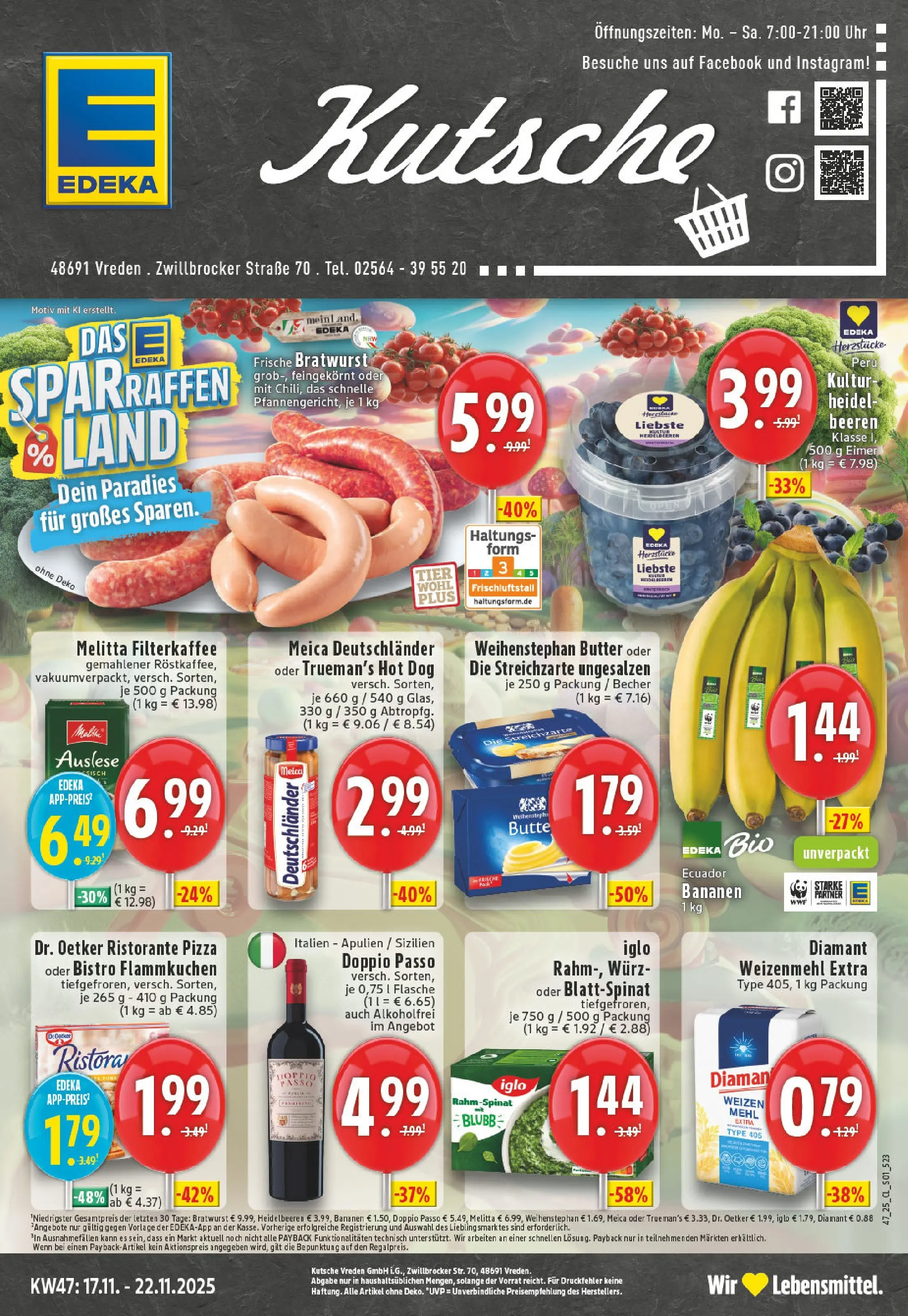 Edeka prospekt Vreden	 (ab 17.11.2025) » Angebote Online | Seite: 1 | Produkte: Ristorante, Mehl, Bananen, Meica