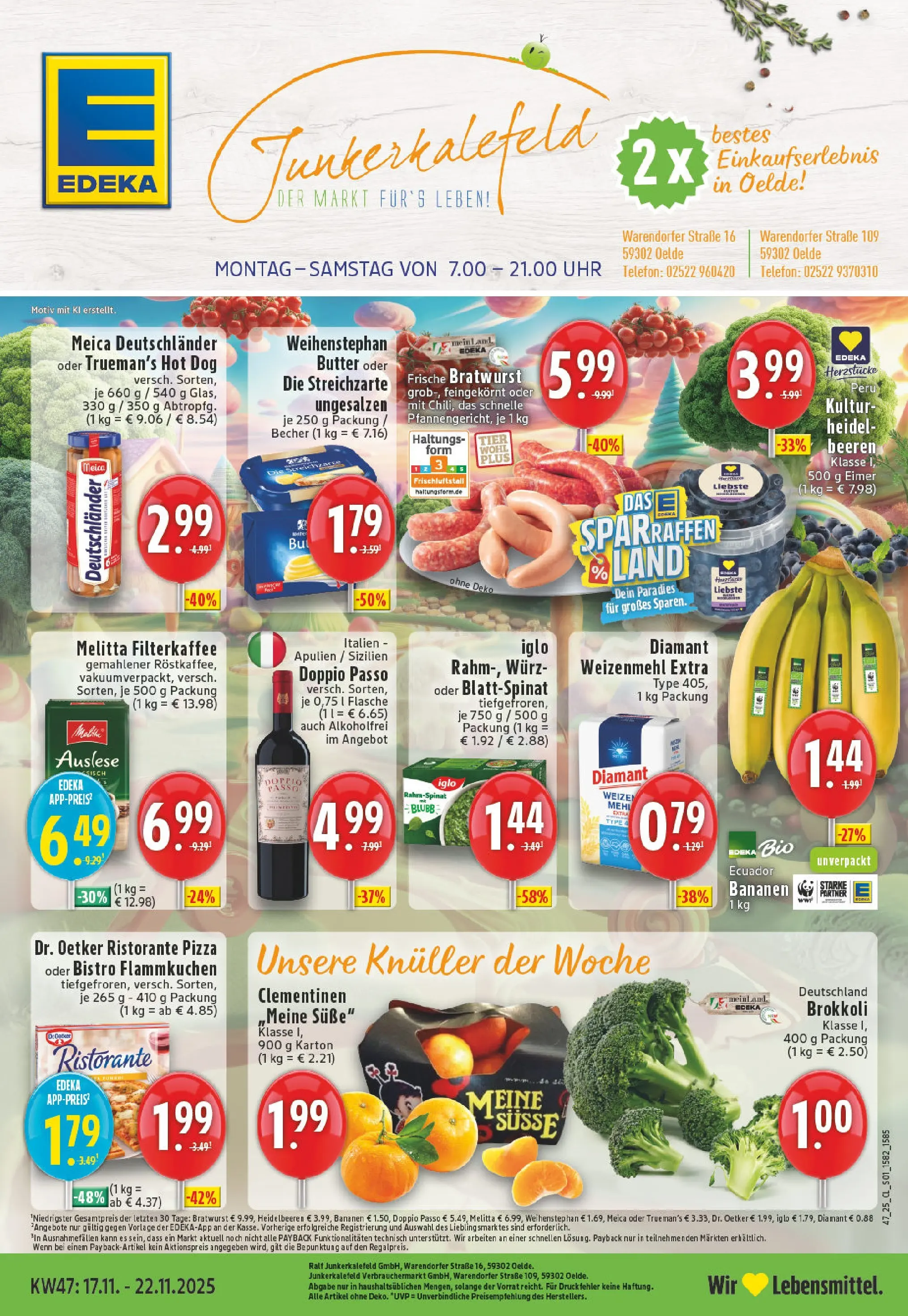Edeka prospekt Oelde	 (ab 17.11.2025) » Angebote Online | Seite: 1 | Produkte: Bratwurst, Weihenstephan butter, Pizza, Telefon