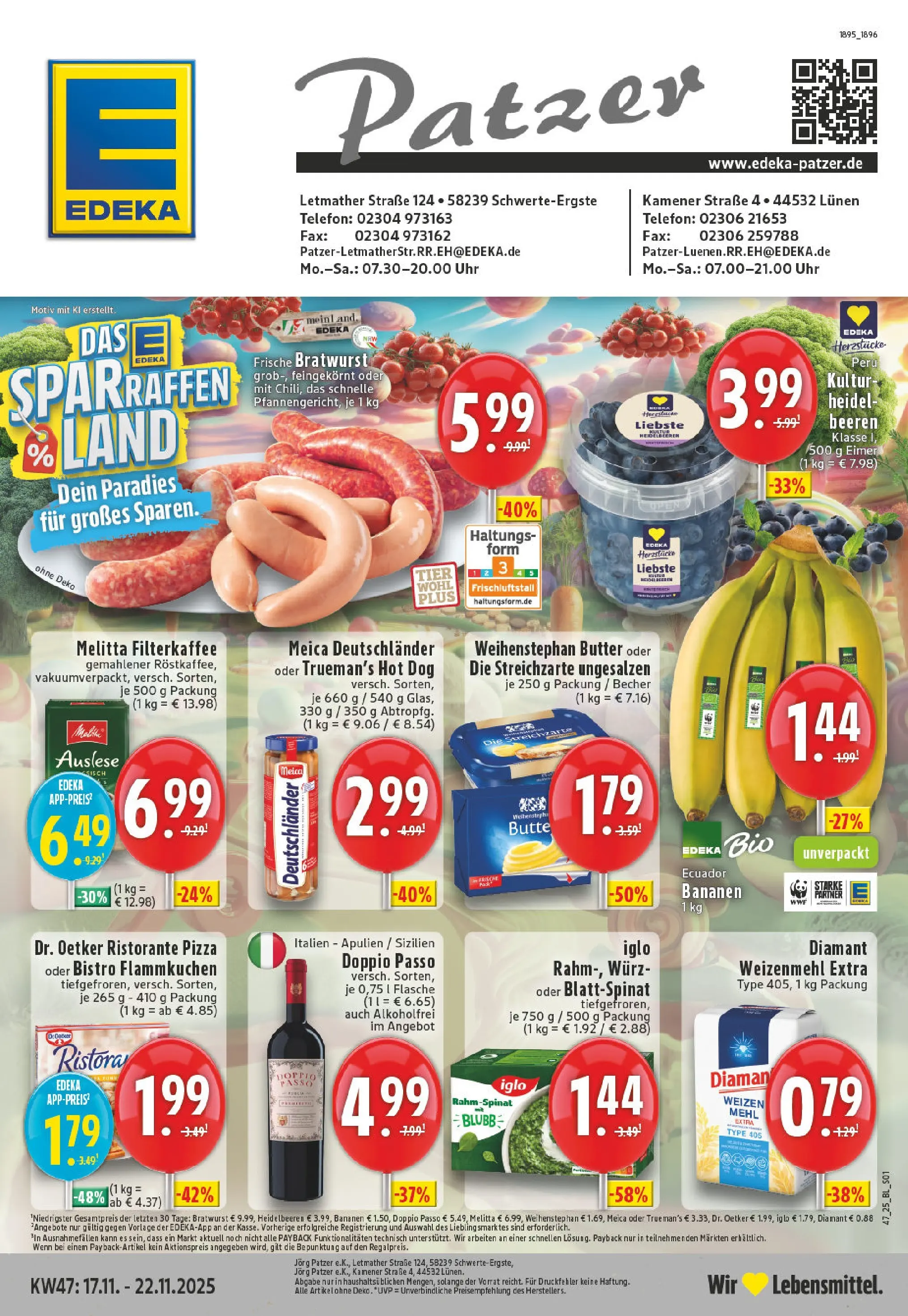 Edeka prospekt Schwerte - Ergste	 (ab 17.11.2025) » Angebote Online | Seite: 1 | Produkte: Melitta, Bratwurst, Weihenstephan butter, Meica