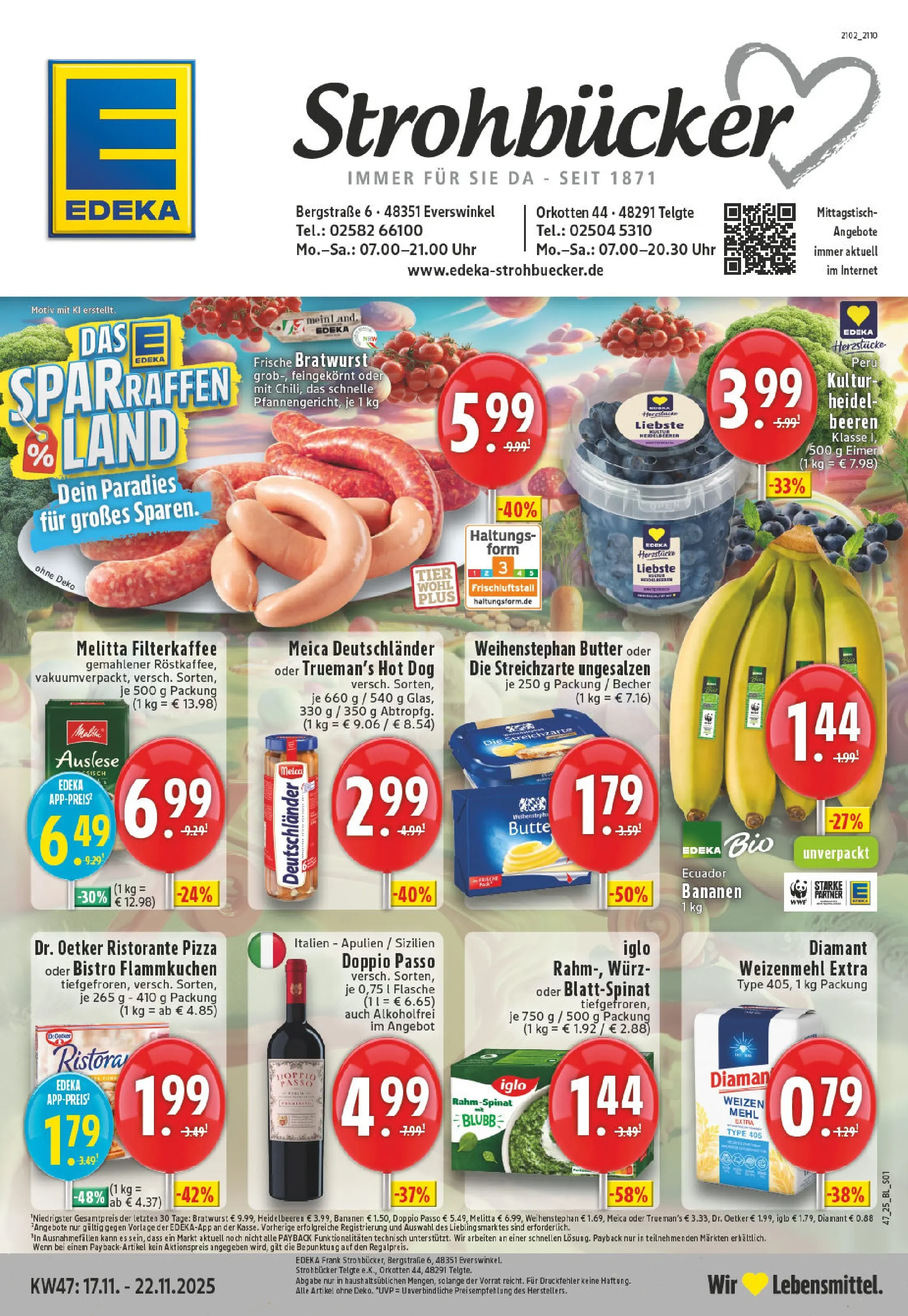 Edeka prospekt Telgte	 (ab 17.11.2025) » Angebote Online | Seite: 1 | Produkte: Butter, Iglo, Weizenmehl, Weihenstephan butter