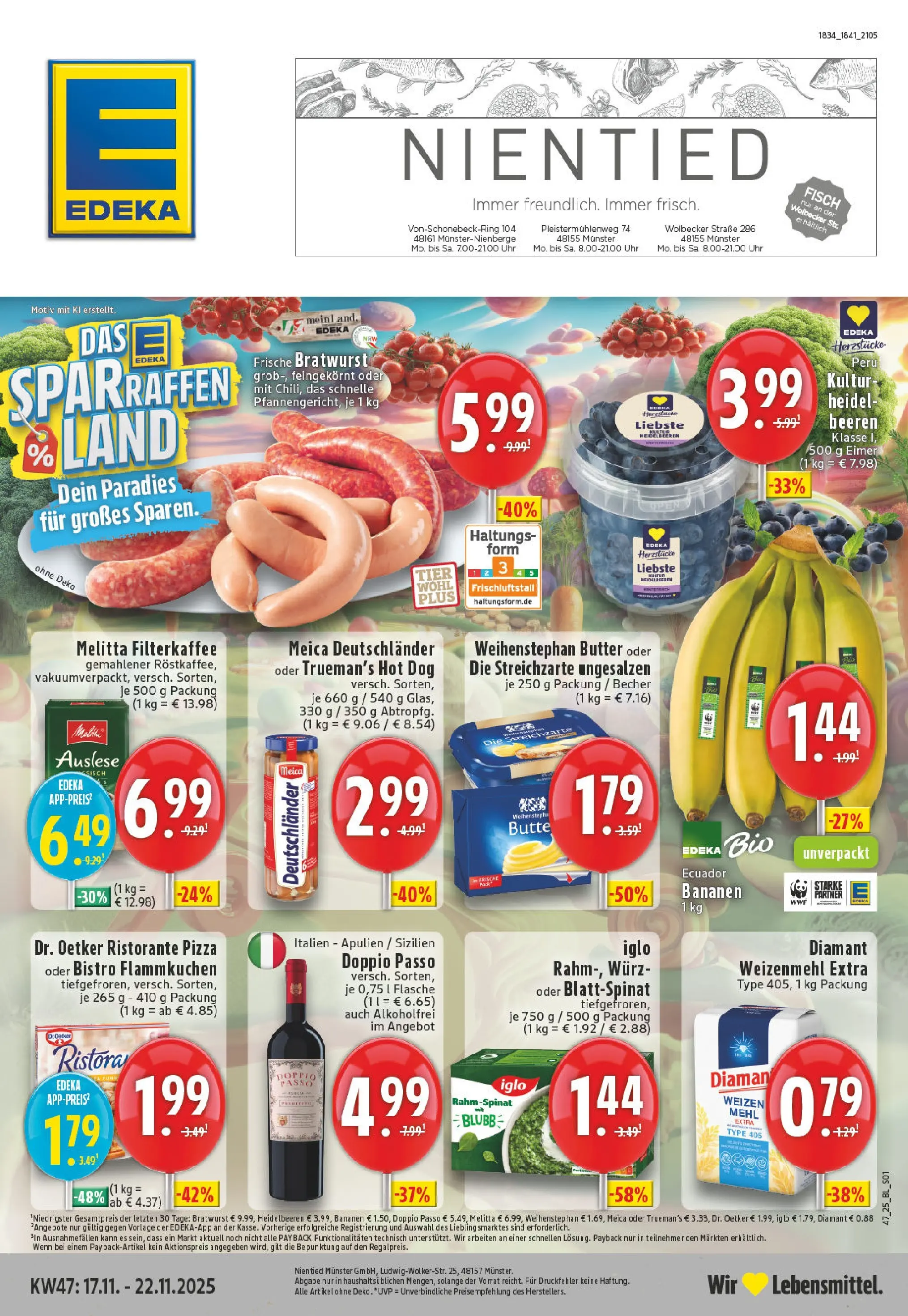 Edeka prospekt Münster - Nienberge	 (ab 17.11.2025) » Angebote Online | Seite: 1 | Produkte: Ristorante, Meica, Heidelbeeren, Pizza