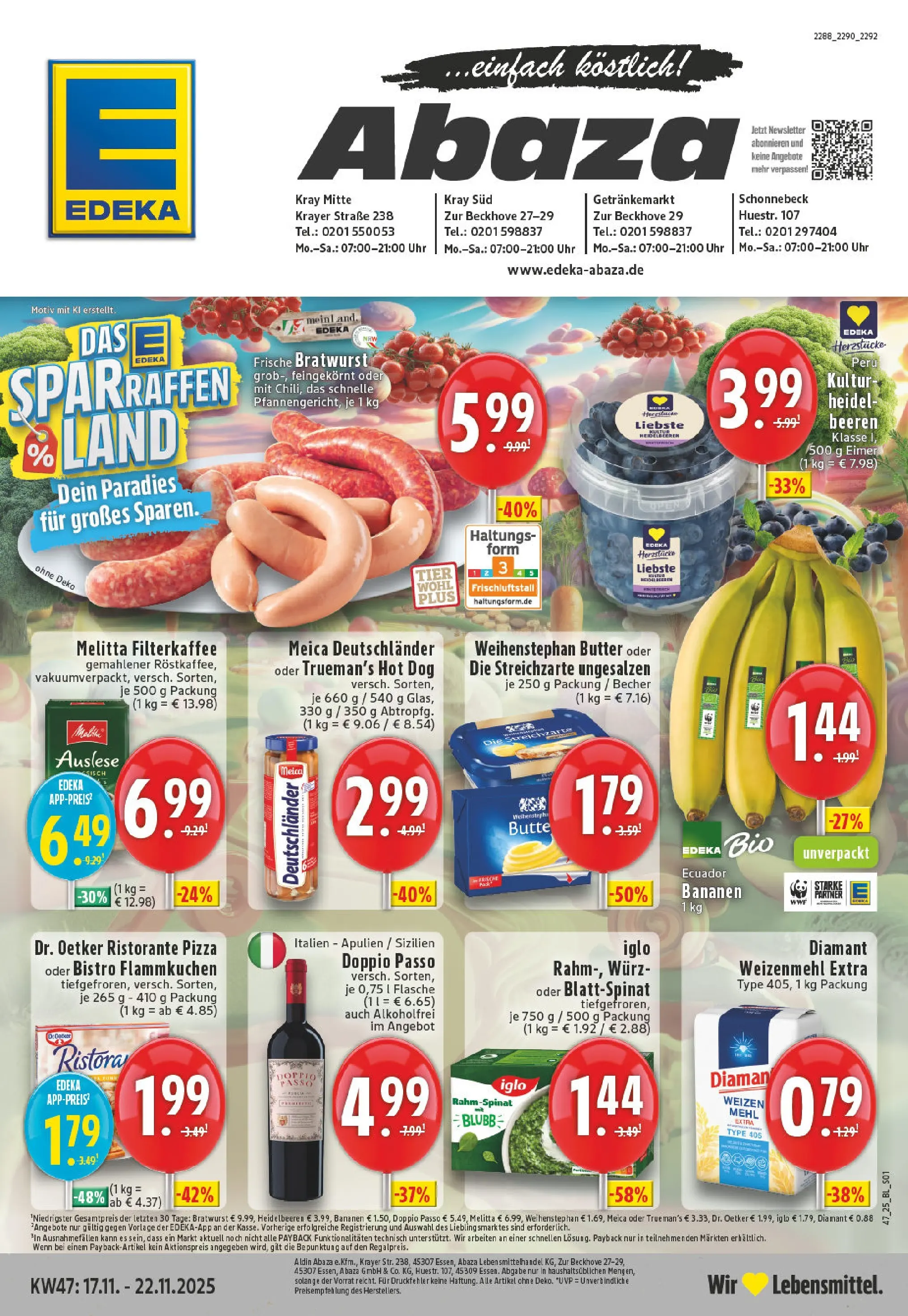 Edeka prospekt Essen	 (ab 17.11.2025) » Angebote Online | Seite: 1 | Produkte: Ristorante, Bratwurst, Weihenstephan butter, Meica