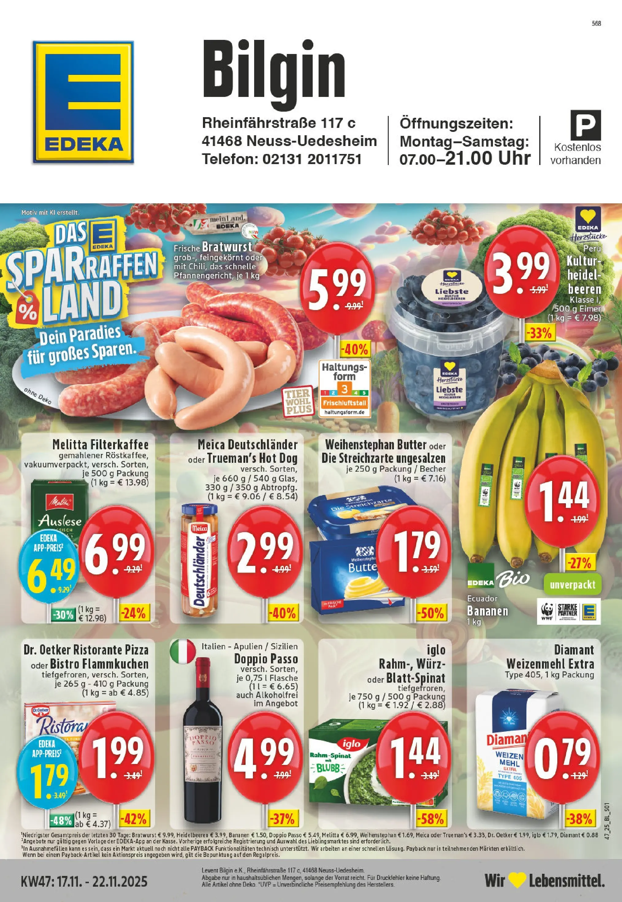 Edeka prospekt Neuss	 (ab 17.11.2025) » Angebote Online | Seite: 1 | Produkte: Weizenmehl, Weihenstephan butter, Doppio Passo, Uhr