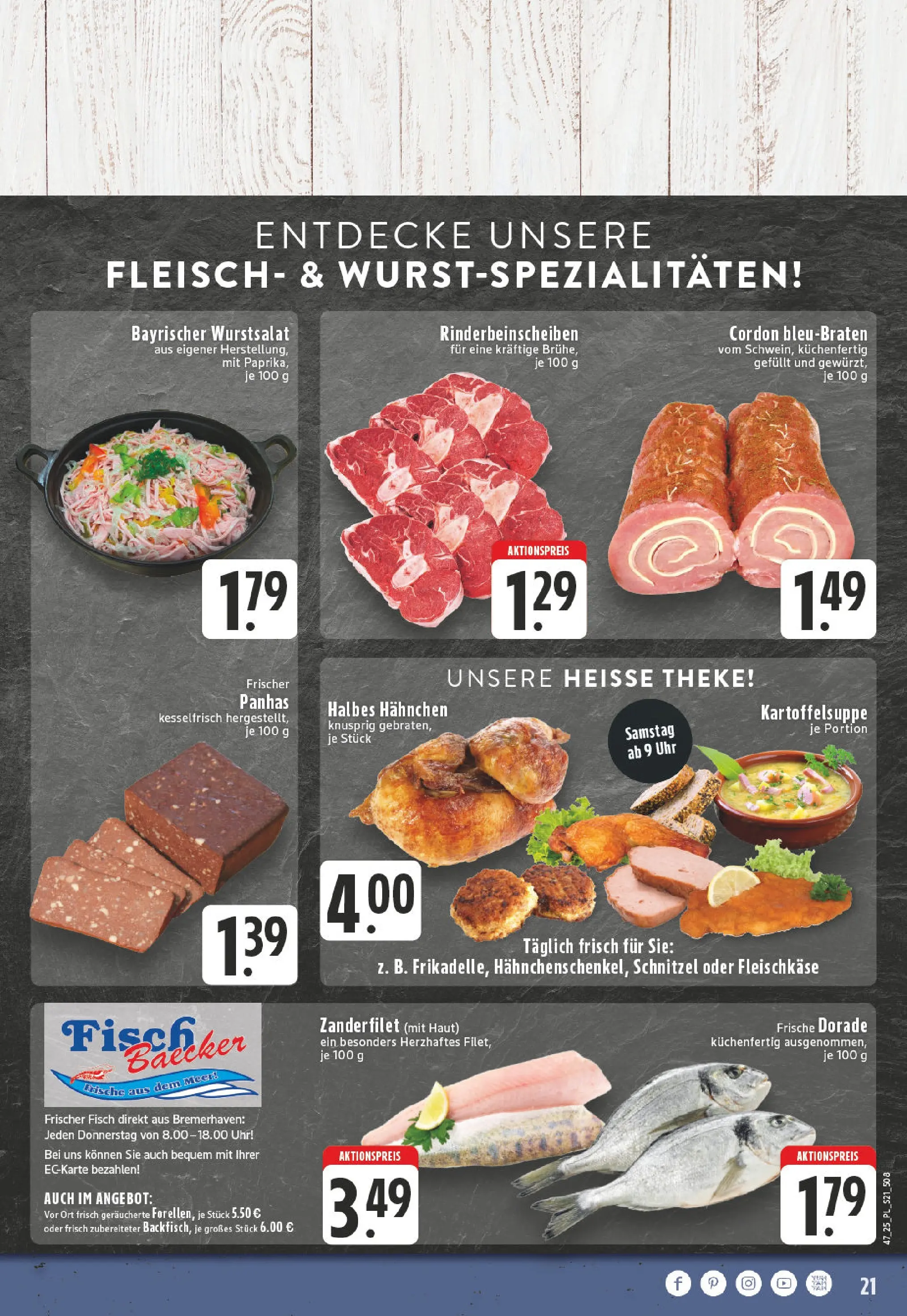 Edeka prospekt Kerken-Aldekerk	 (ab 17.11.2025) » Angebote Online | Seite: 21 | Produkte: Hahnchen, Theke, Fisch, Uhr