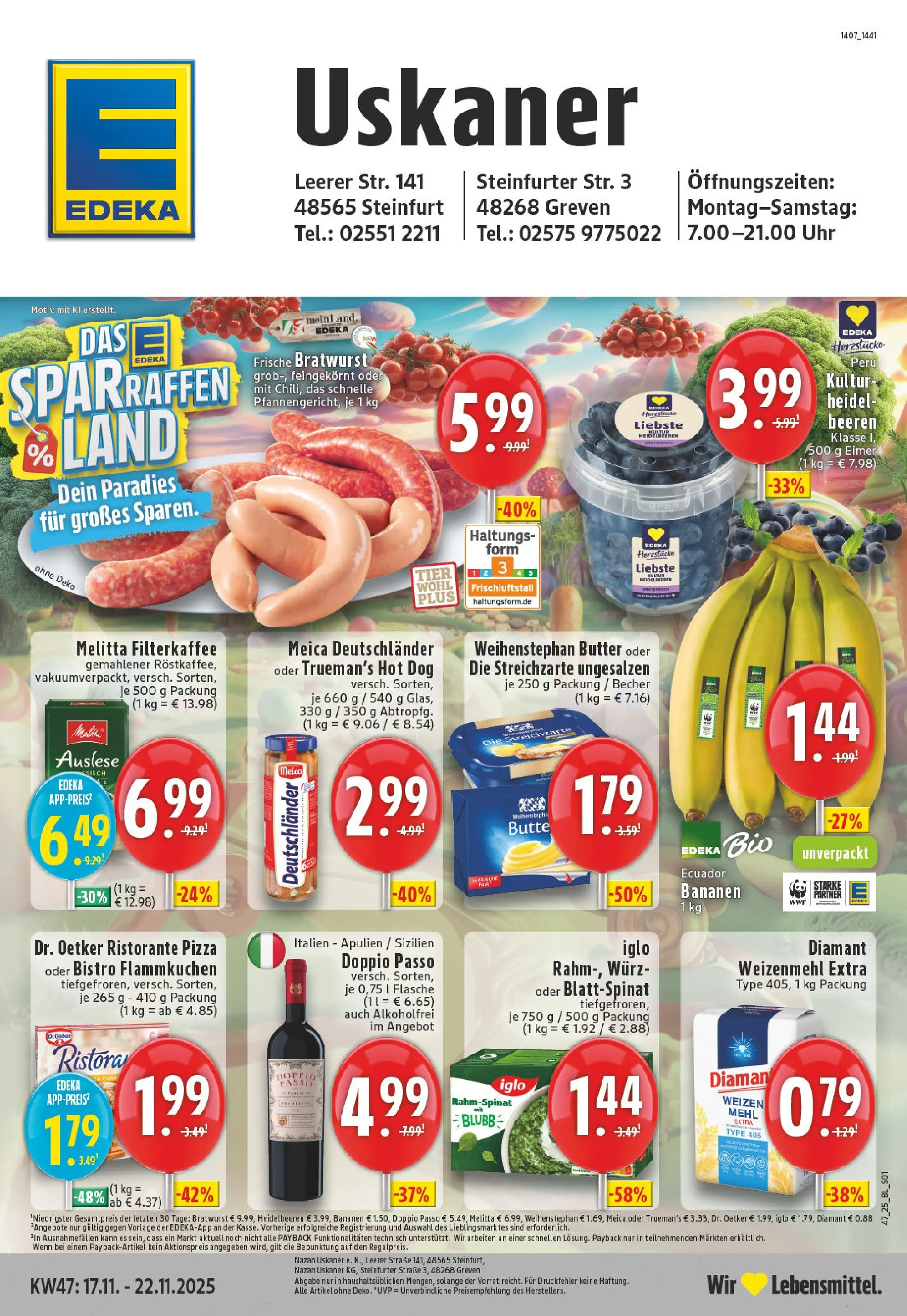 Edeka prospekt Greven	 (ab 17.11.2025) » Angebote Online | Seite: 1 | Produkte: Ristorante, Weihenstephan butter, Meica, Uhr