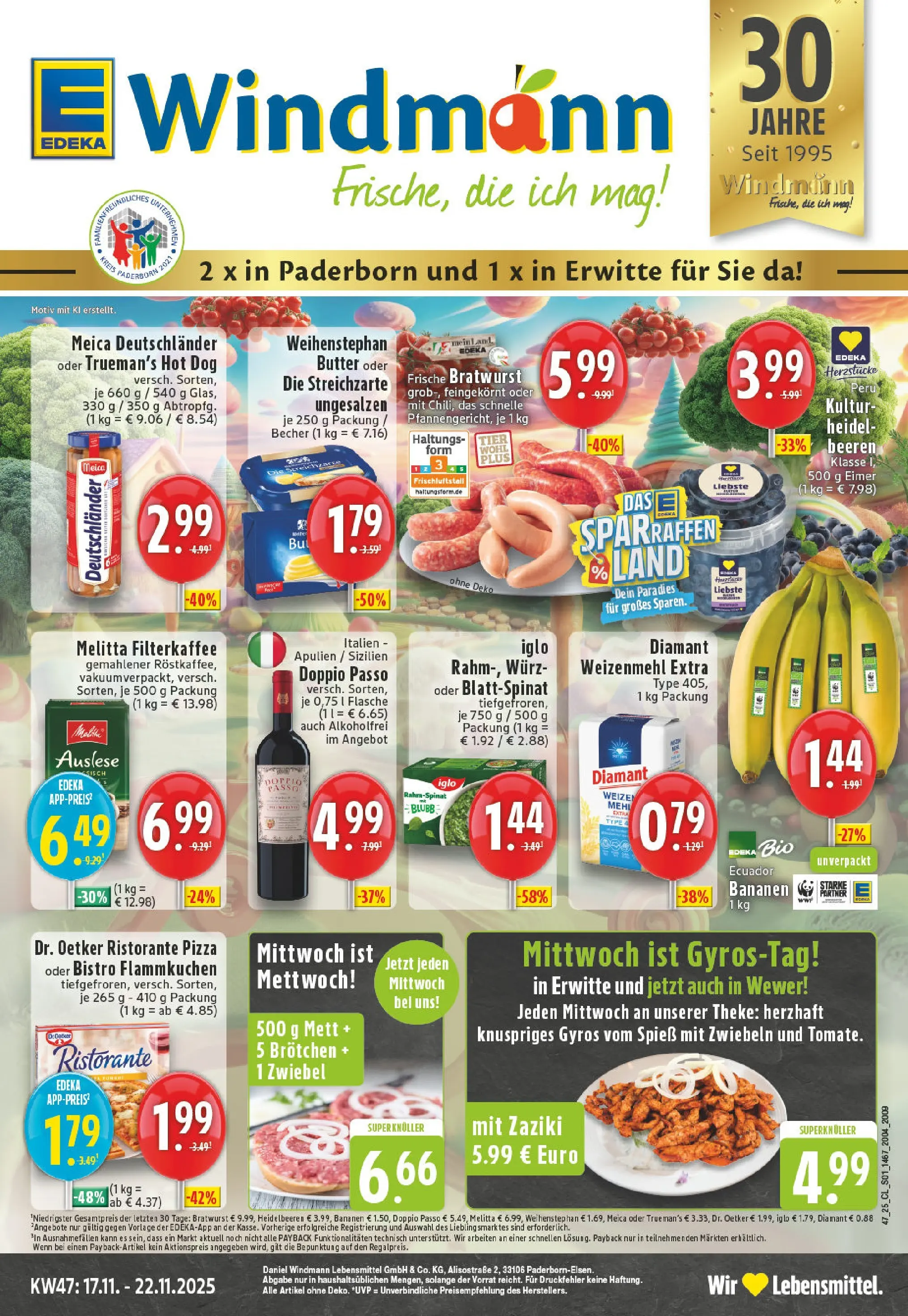 Edeka prospekt Erwitte	 (ab 17.11.2025) » Angebote Online | Seite: 1 | Produkte: Ristorante, Theke, Weizenmehl, Gyros