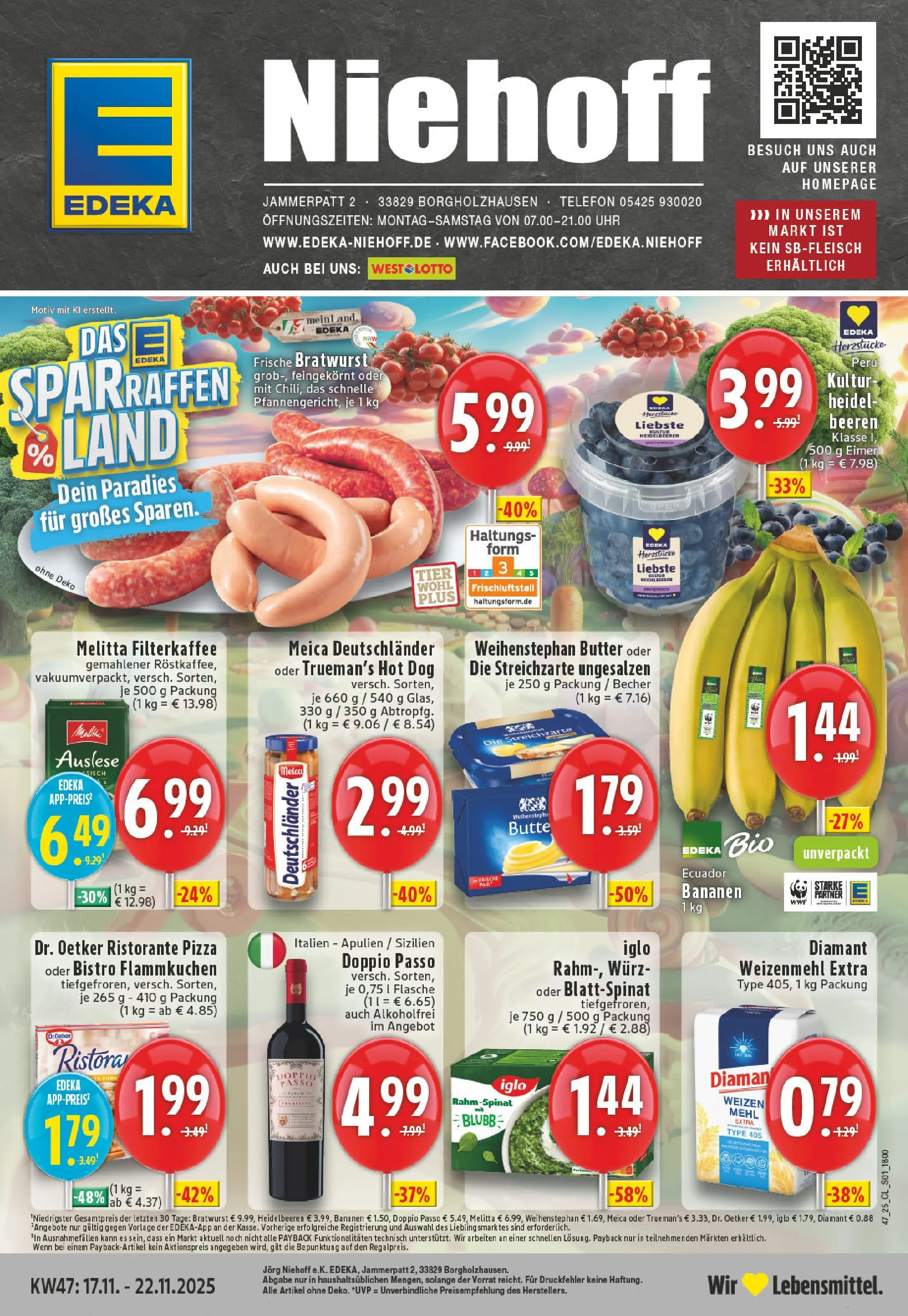 Edeka prospekt Borgholzhausen	 (ab 17.11.2025) » Angebote Online | Seite: 1 | Produkte: Ristorante, Mehl, Weihenstephan butter, Telefon