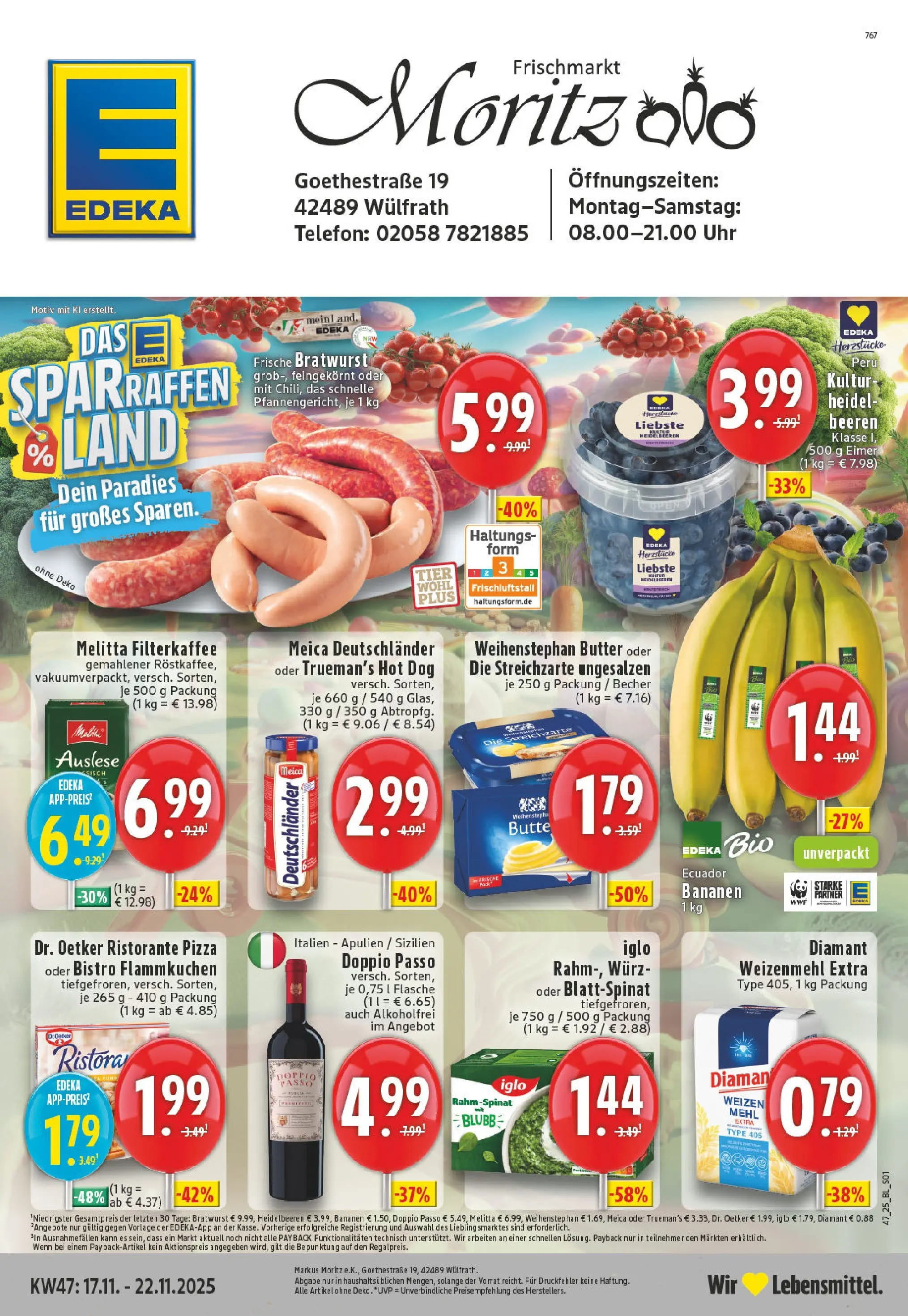 Edeka prospekt Wülfrath	 (ab 17.11.2025) » Angebote Online | Seite: 1 | Produkte: Melitta, Mehl, Bratwurst, Uhr