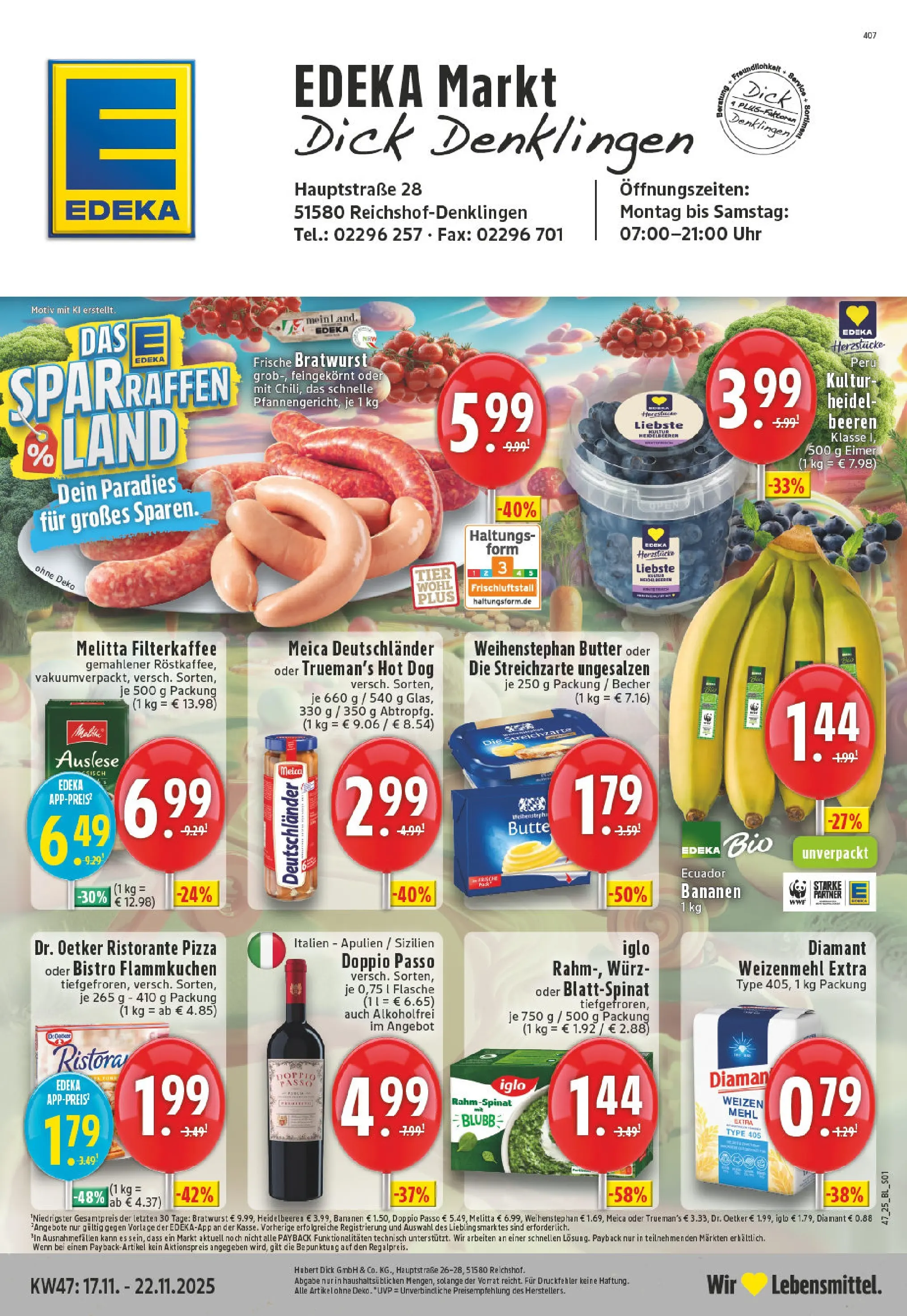Edeka prospekt Reichshof - Denklingen	 (ab 17.11.2025) » Angebote Online | Seite: 1 | Produkte: Mehl, Butter, Iglo, Doppio Passo