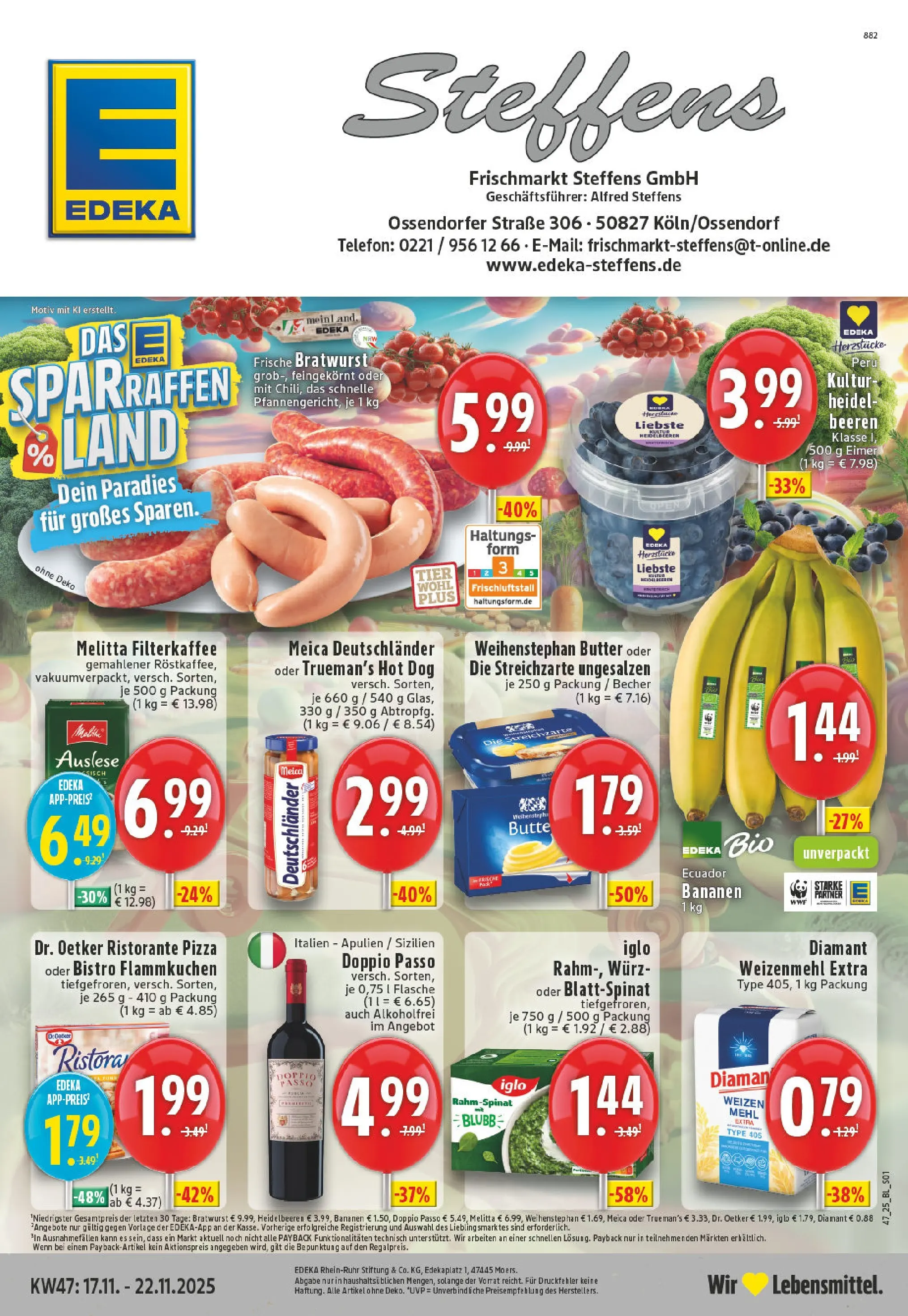 Edeka prospekt Koeln -Ossendorf	 (ab 17.11.2025) » Angebote Online | Seite: 1 | Produkte: Melitta, Bratwurst, Heidelbeeren, Doppio Passo