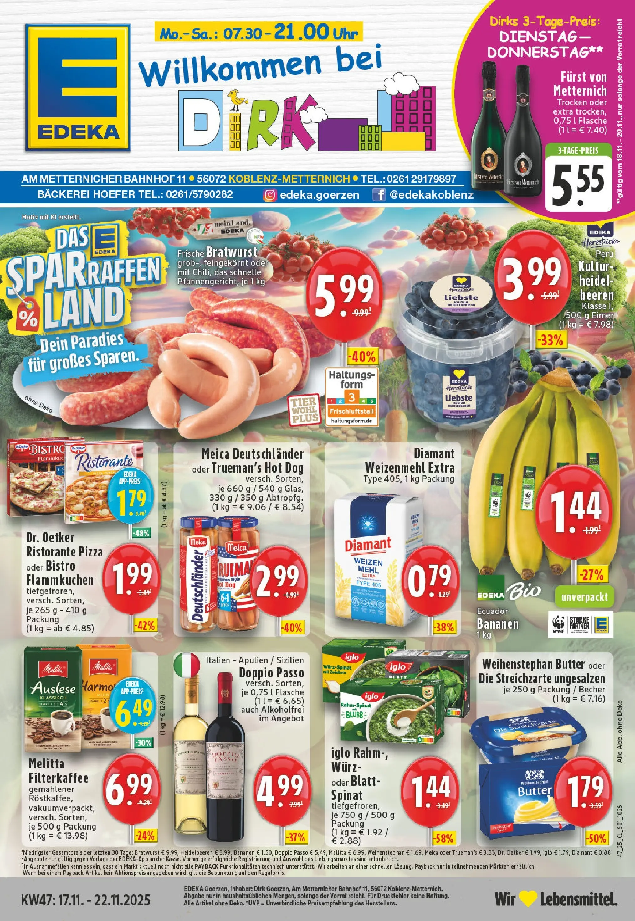 Edeka prospekt Koblenz	 (ab 17.11.2025) » Angebote Online | Seite: 1 | Produkte: Melitta, Bratwurst, Bananen, Weihenstephan butter