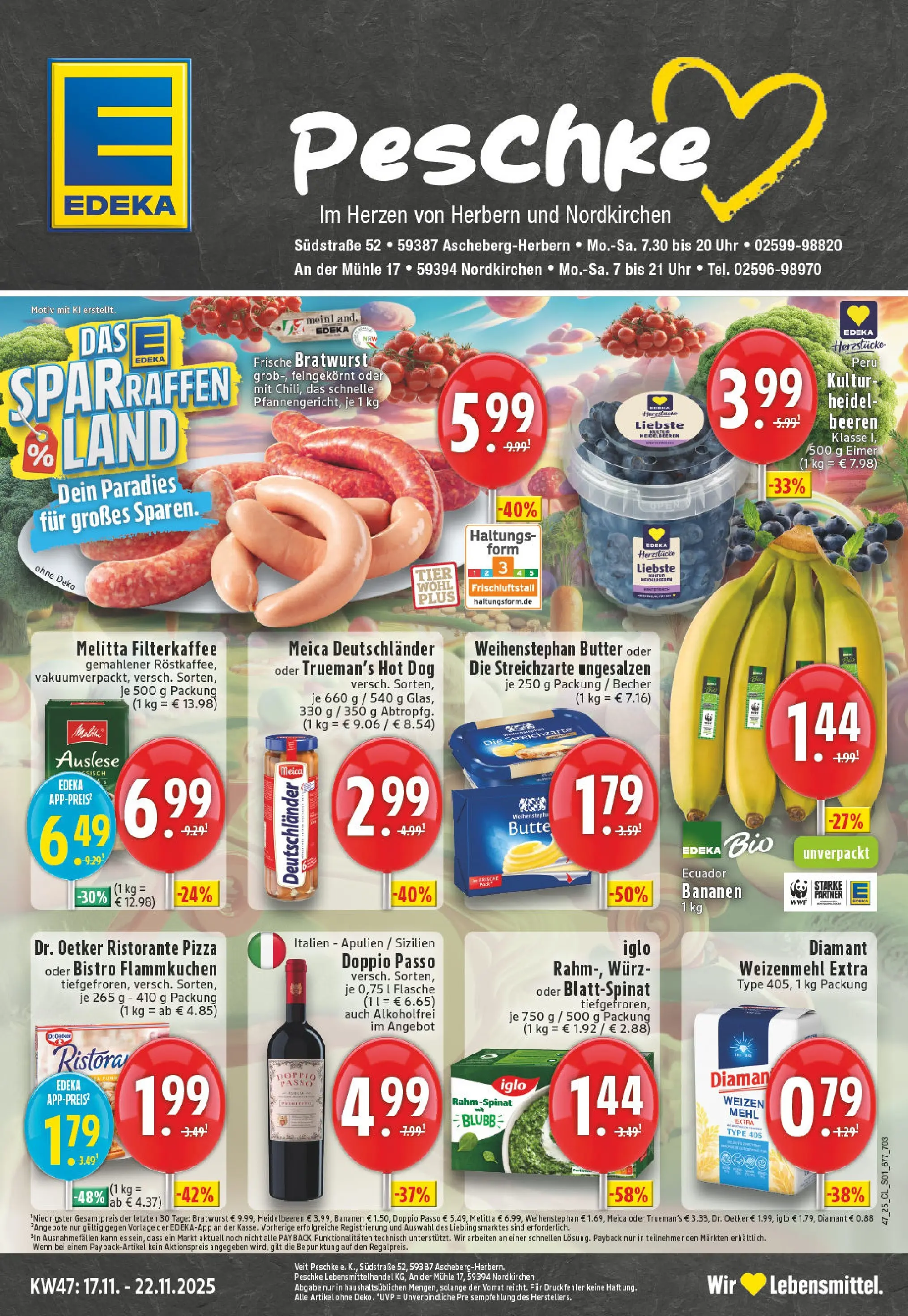 Edeka prospekt Ascheberg-Herbern	 (ab 17.11.2025) » Angebote Online | Seite: 1 | Produkte: Ristorante, Iglo, Weihenstephan butter, Heidelbeeren