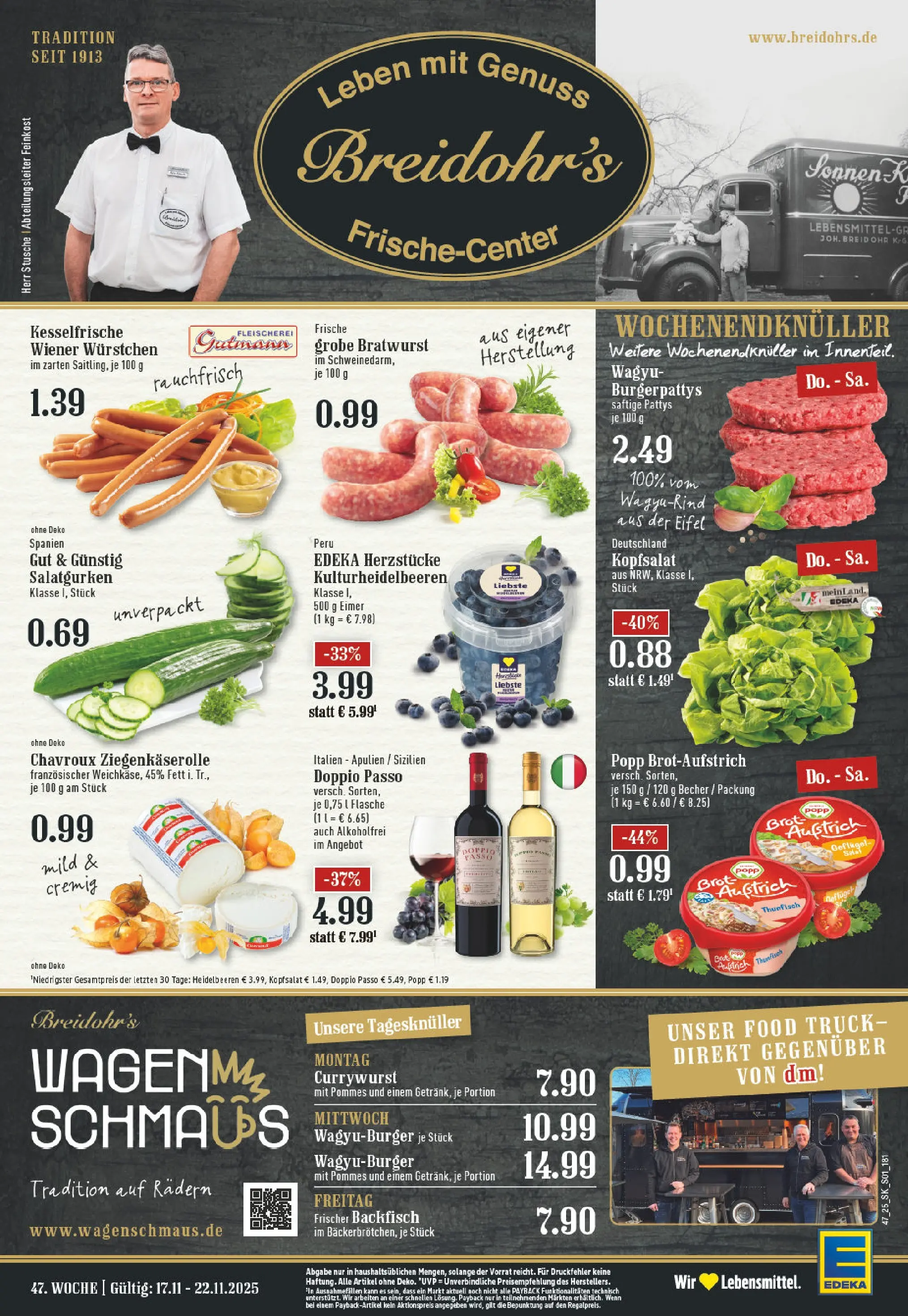 Edeka prospekt Hilden	 (ab 17.11.2025) » Angebote Online | Seite: 1 | Produkte: Wiener wurstchen, Bratwurst, Burger, Heidelbeeren