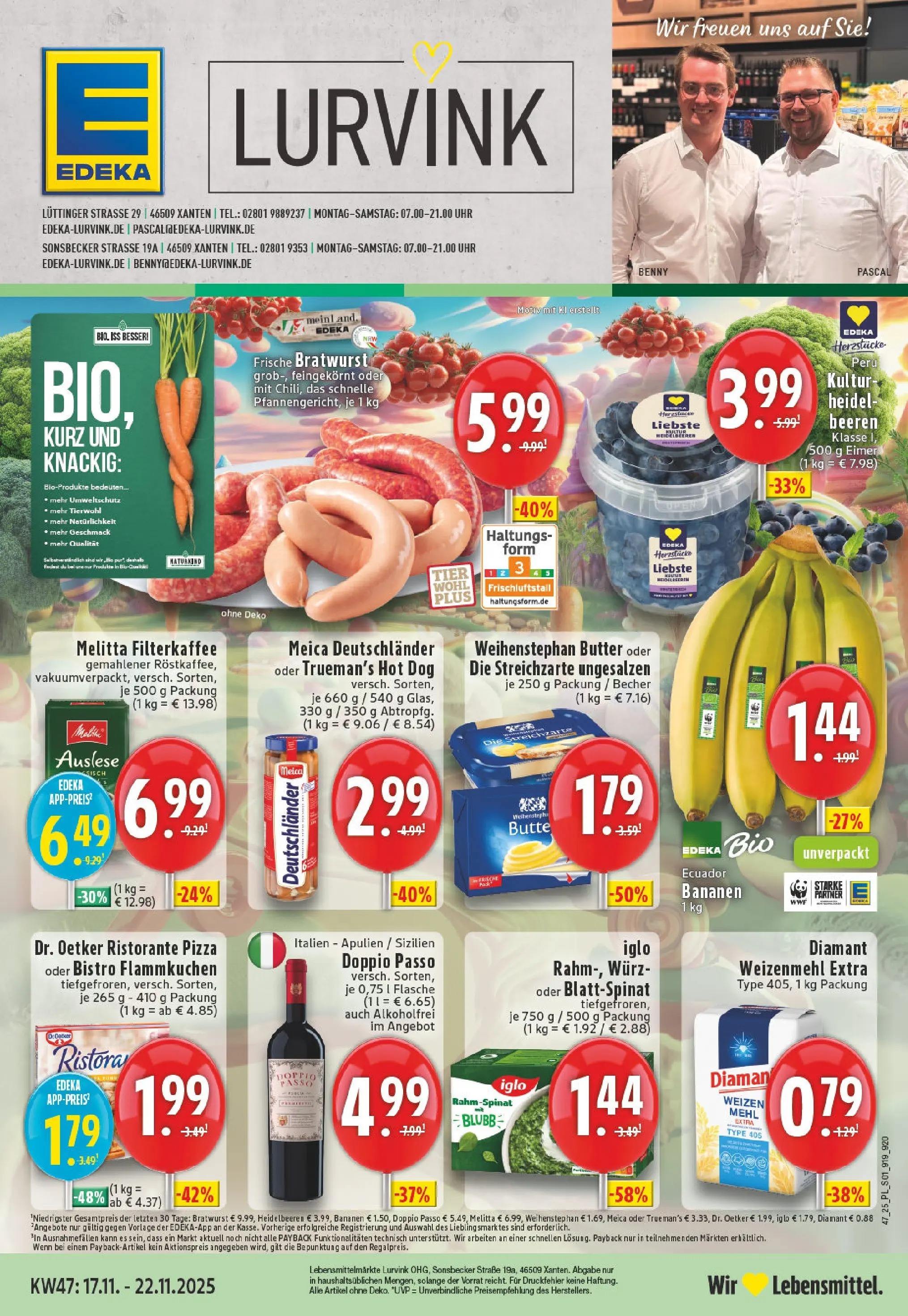 Edeka prospekt Xanten	 (ab 17.11.2025) » Angebote Online | Seite: 1 | Produkte: Bananen, Weihenstephan butter, Meica, Doppio Passo