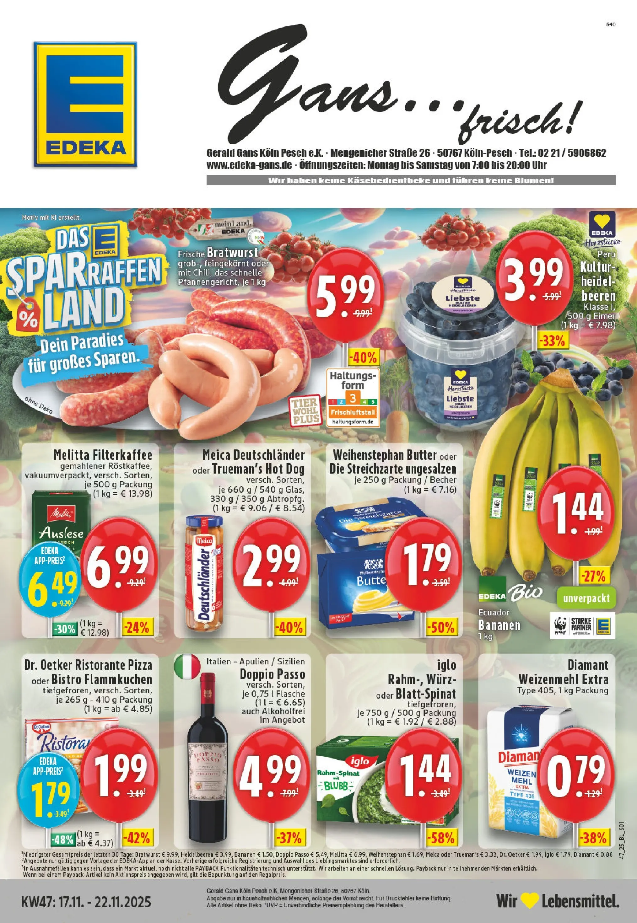 Edeka prospekt Köln	 (ab 17.11.2025) » Angebote Online | Seite: 1 | Produkte: Butter, Weizenmehl, Heidelbeeren, Pizza