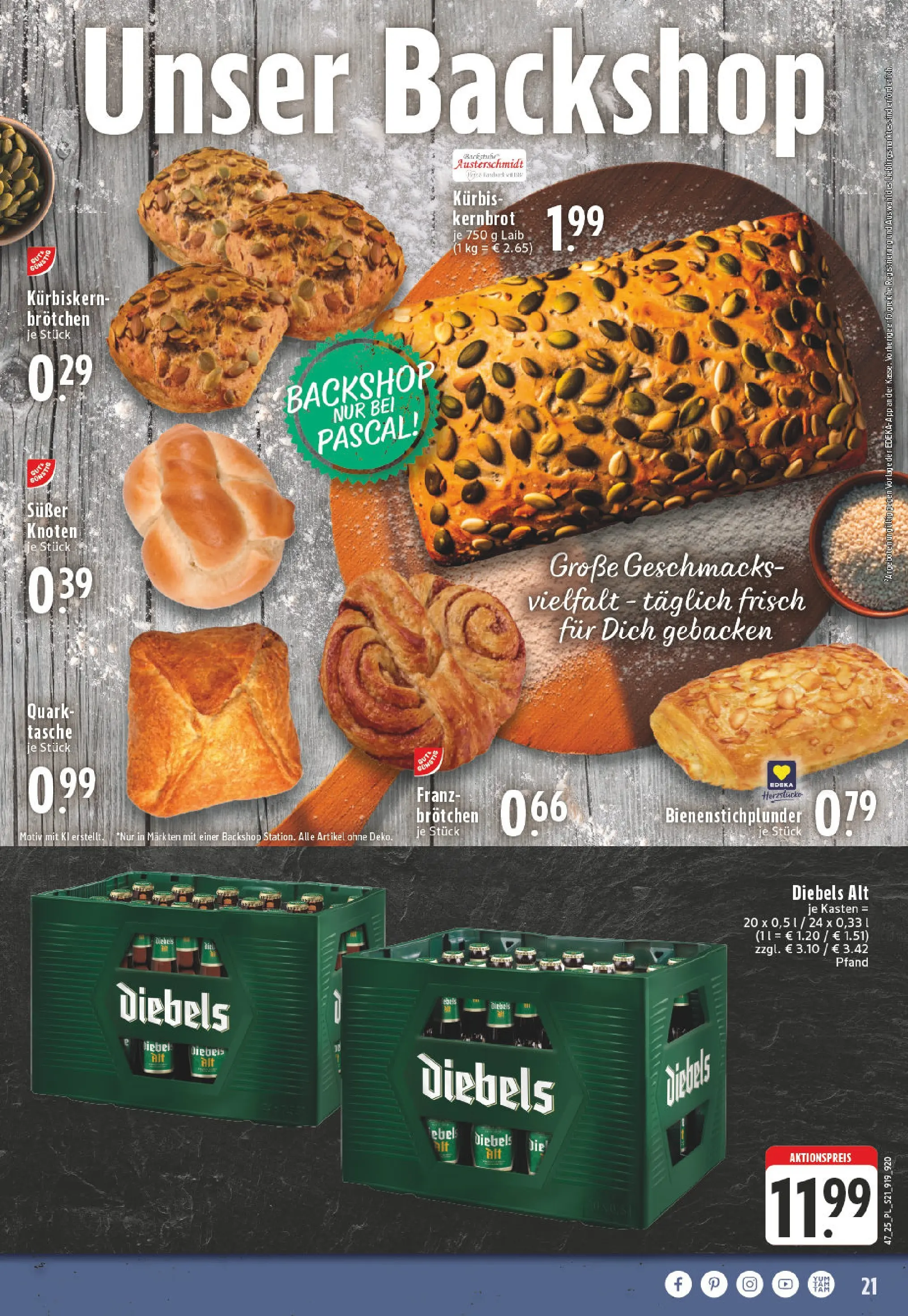 Edeka prospekt Xanten	 (ab 17.11.2025) » Angebote Online | Seite: 21 | Produkte: Tasche, Quark, Kürbis, Diebels