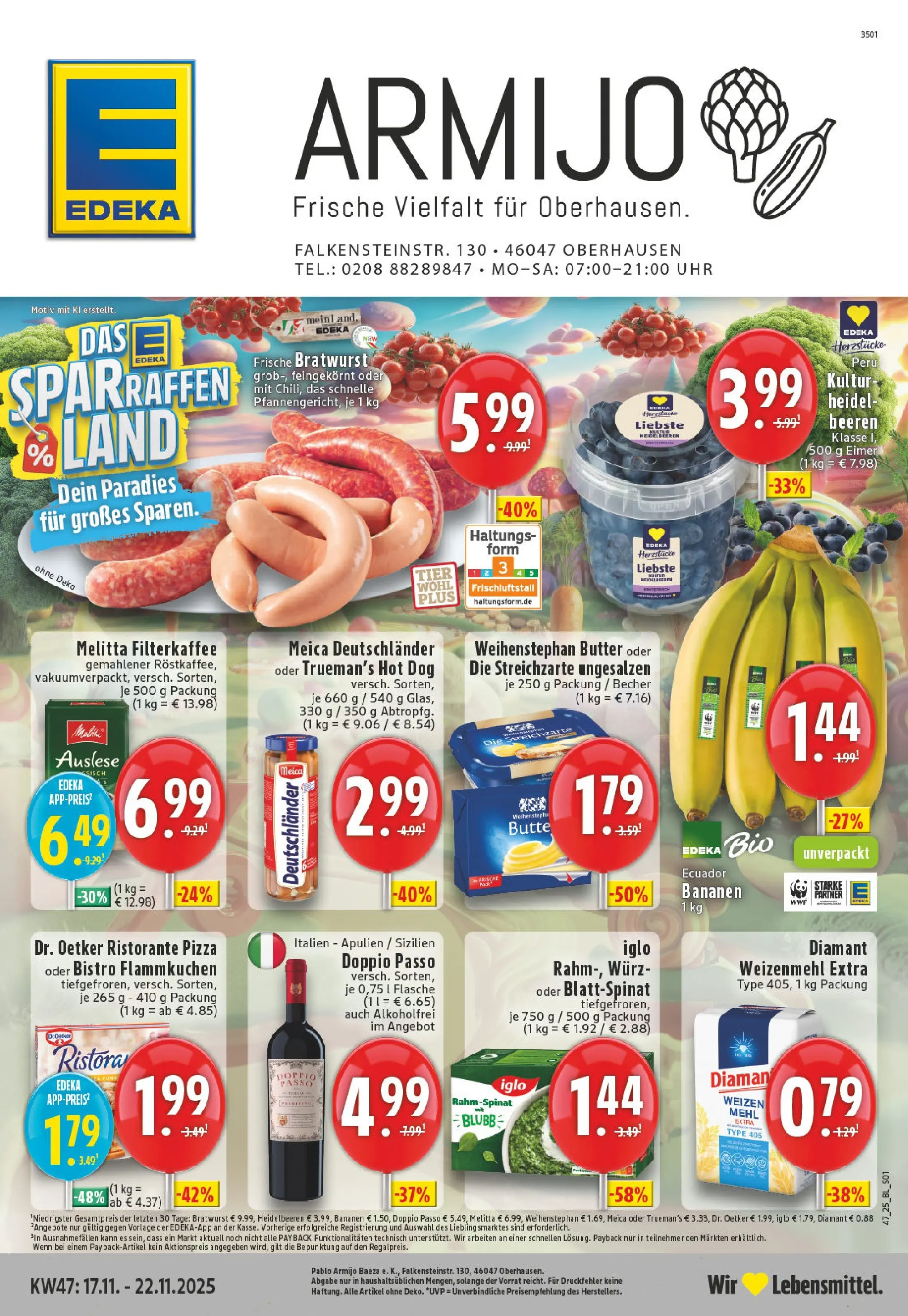 Edeka prospekt Oberhausen	 (ab 17.11.2025) » Angebote Online | Seite: 1 | Produkte: Butter, Weizenmehl, Heidelbeeren, Uhr