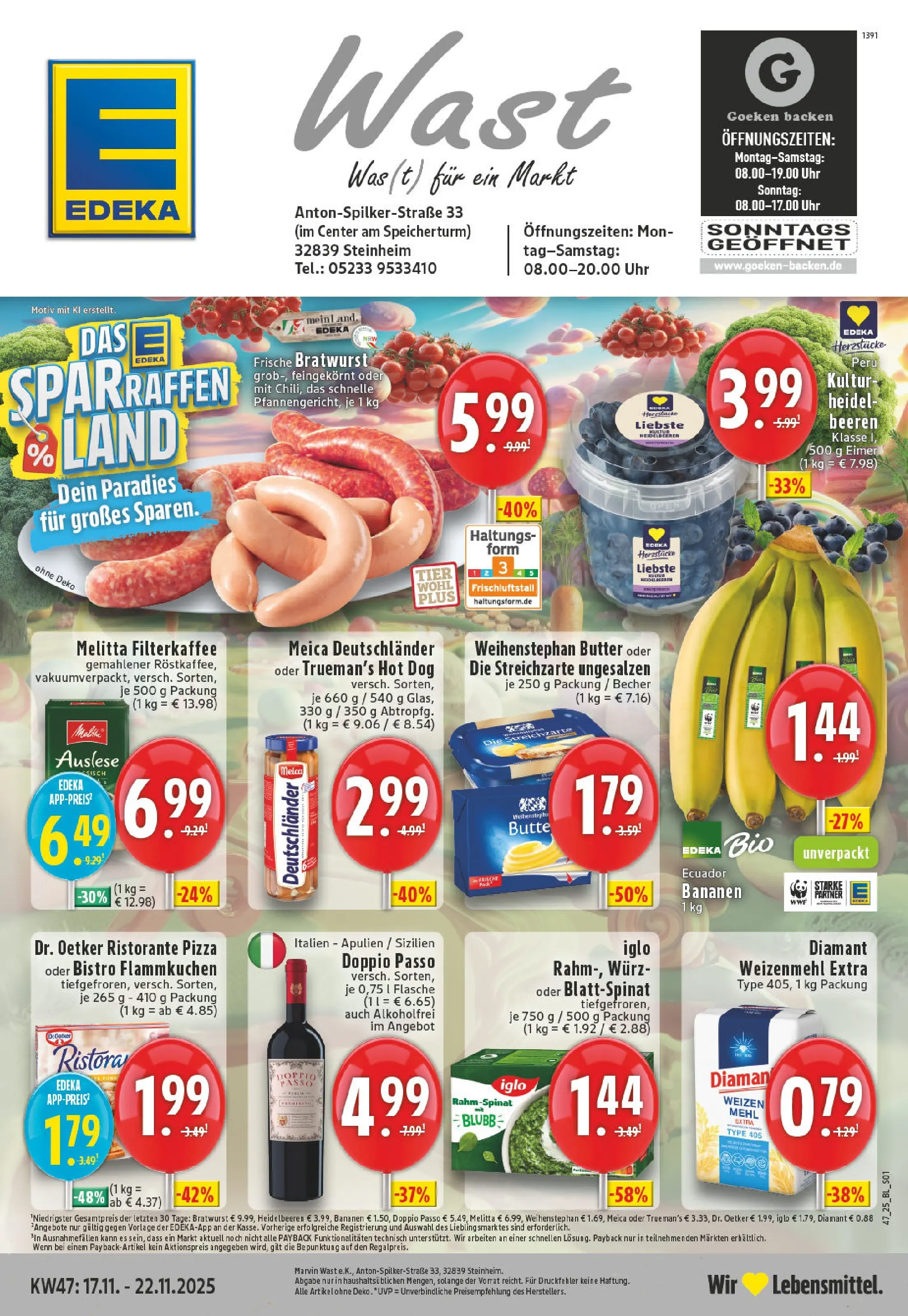 Edeka prospekt Steinheim	 (ab 17.11.2025) » Angebote Online | Seite: 1 | Produkte: Ristorante, Melitta, Iglo, Bratwurst