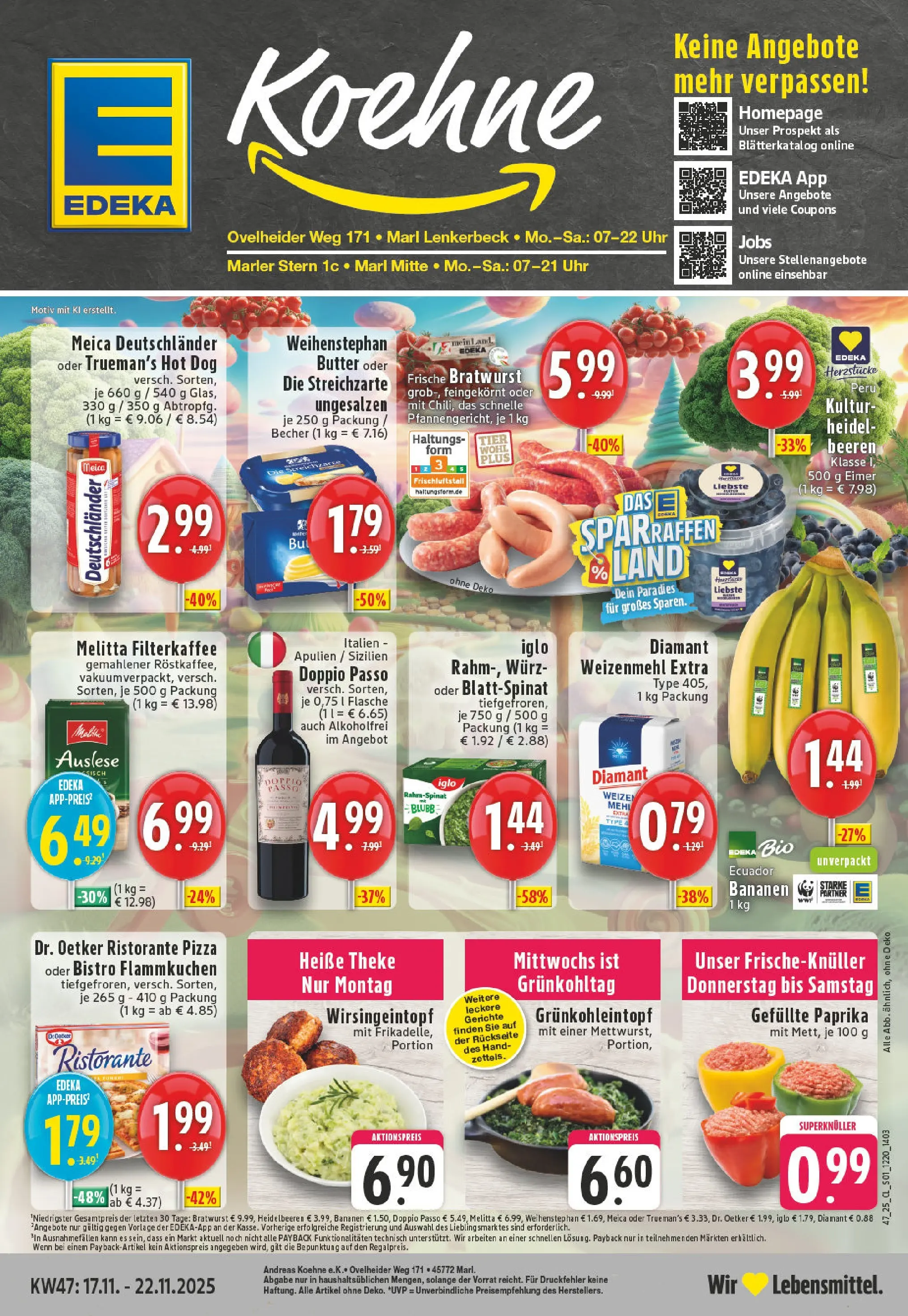 Edeka prospekt Marl	 (ab 17.11.2025) » Angebote Online | Seite: 1 | Produkte: Bratwurst, Bananen, Pizza, Uhr