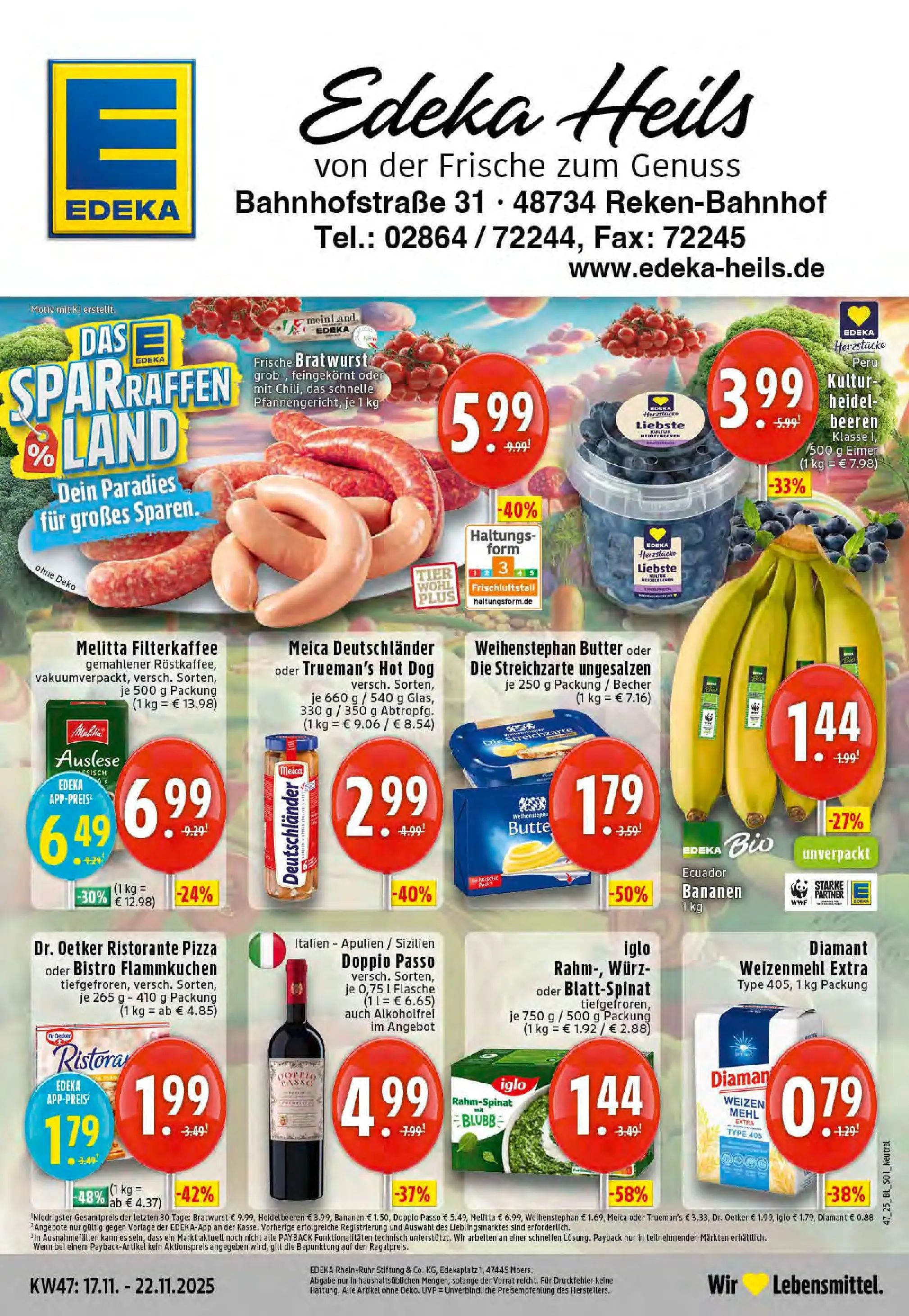 Edeka prospekt Reken-Bahnhof	 (ab 17.11.2025) » Angebote Online | Seite: 1 | Produkte: Ristorante, Butter, Bratwurst, Heidelbeeren