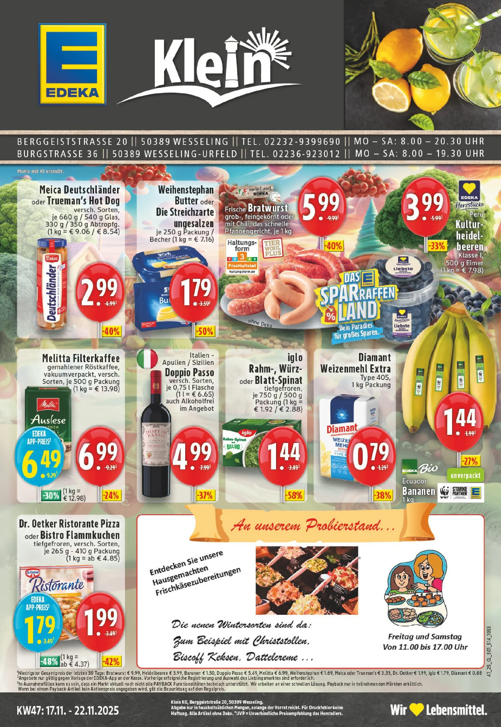 Edeka prospekt Wesseling-Urfeld	 (ab 17.11.2025) » Angebote Online | Seite: 1 | Produkte: Melitta, Bratwurst, Bananen, Doppio Passo