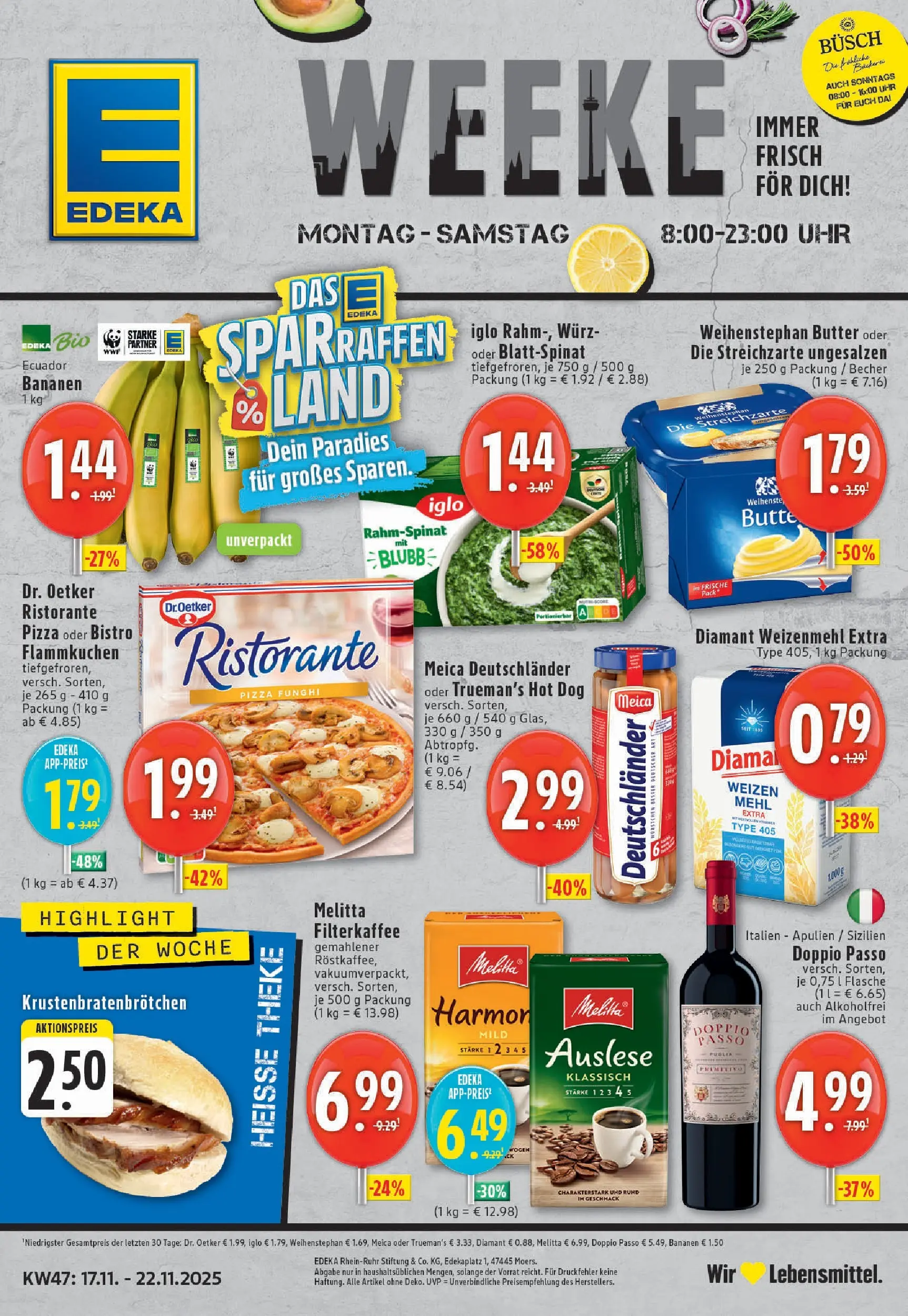 Edeka prospekt Köln	 (ab 17.11.2025) » Angebote Online | Seite: 1 | Produkte: Mehl, Weihenstephan butter, Meica, Uhr