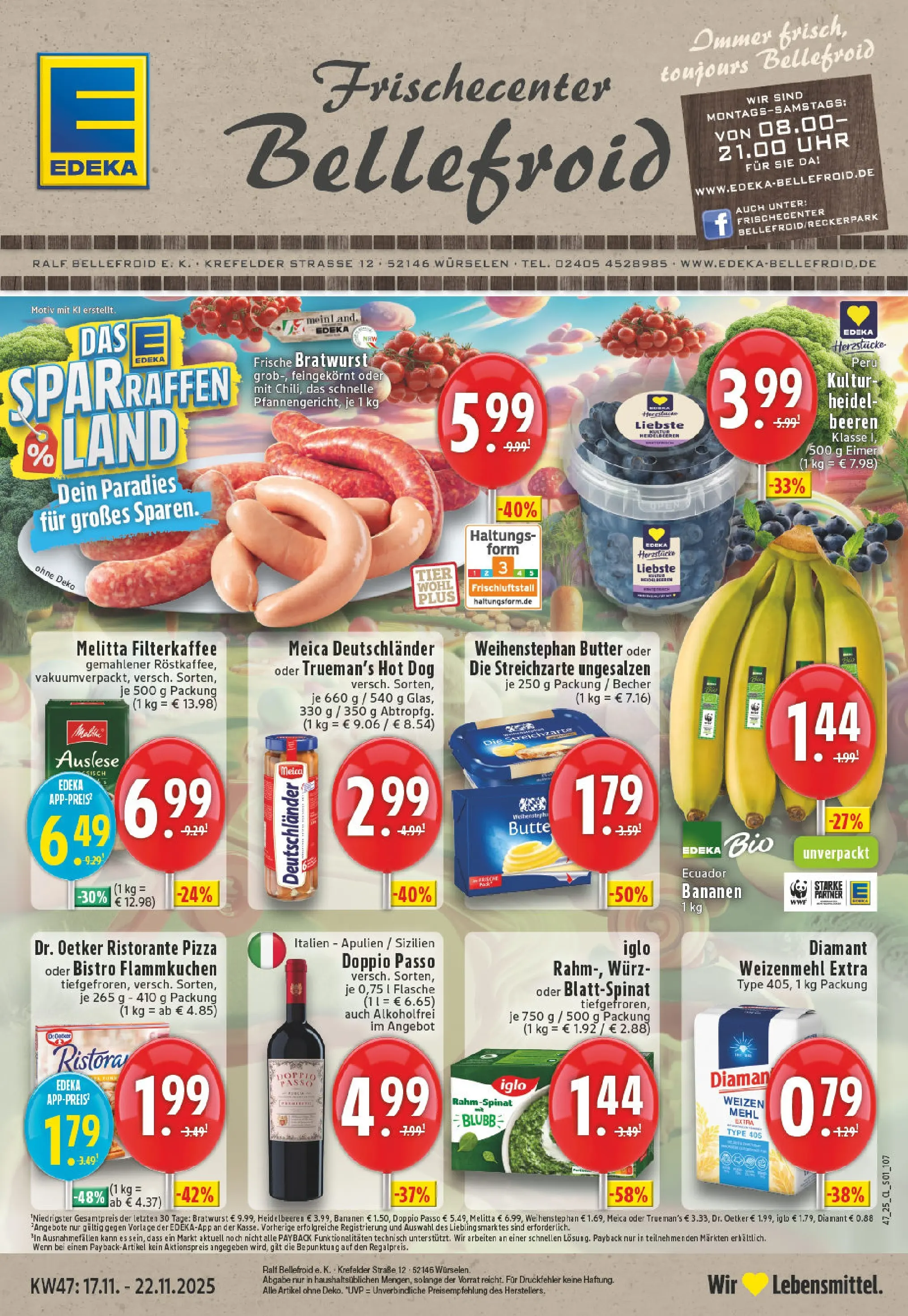 Edeka prospekt Würselen	 (ab 17.11.2025) » Angebote Online | Seite: 1 | Produkte: Butter, Bananen, Weihenstephan butter, Meica