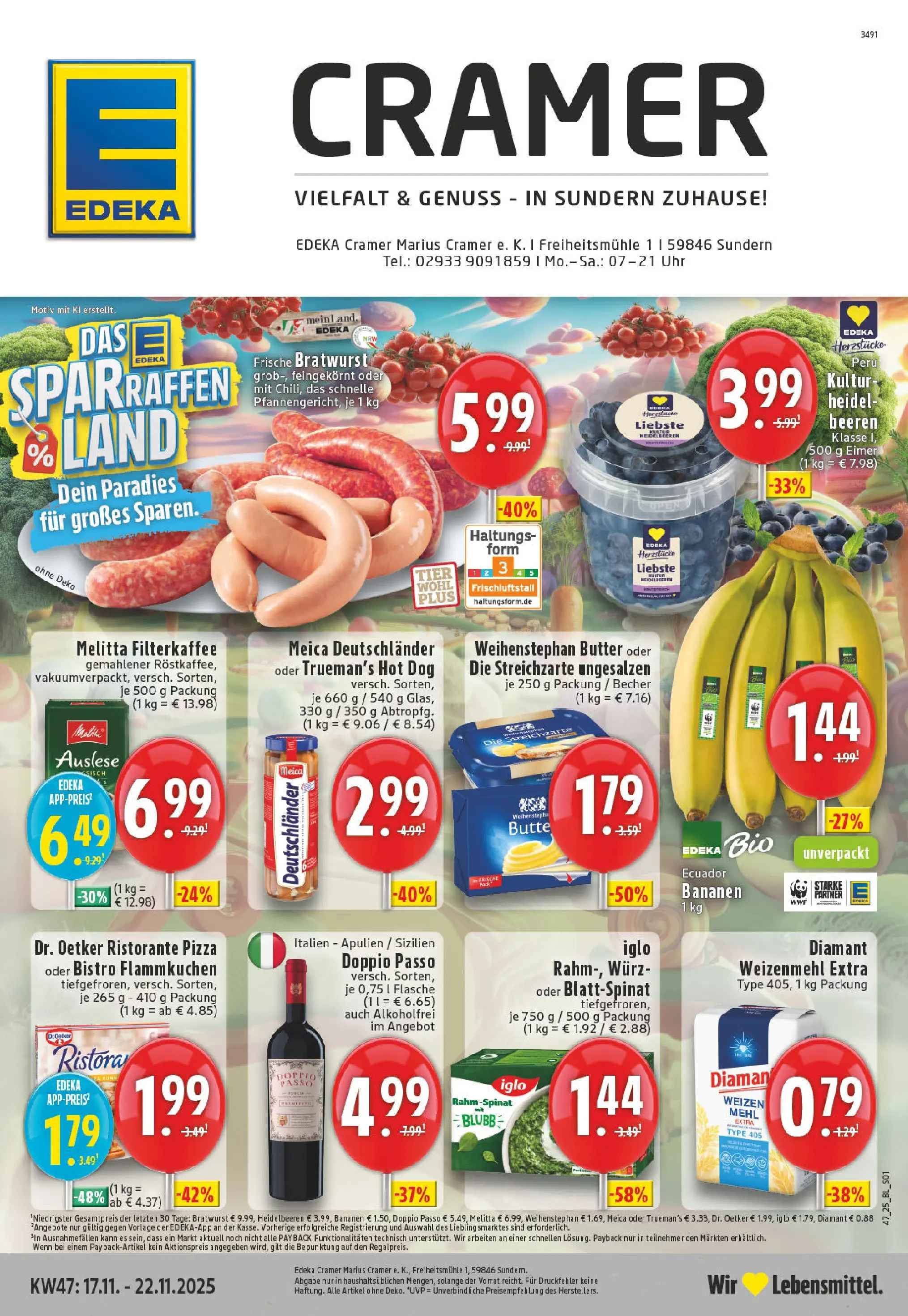 Edeka prospekt Sundern	 (ab 17.11.2025) » Angebote Online | Seite: 1 | Produkte: Weizenmehl, Meica, Heidelbeeren, Uhr